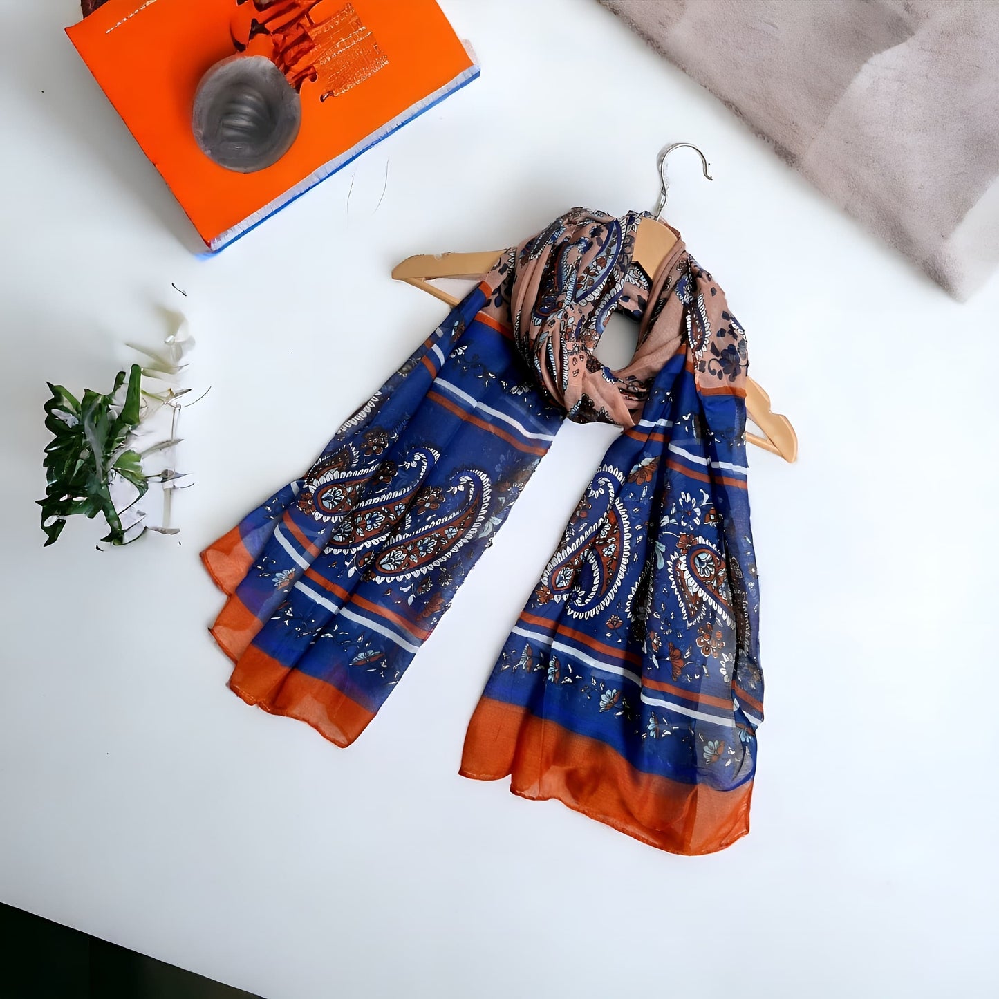 Blue Tangerine Paisley Printed Lawn Hijab