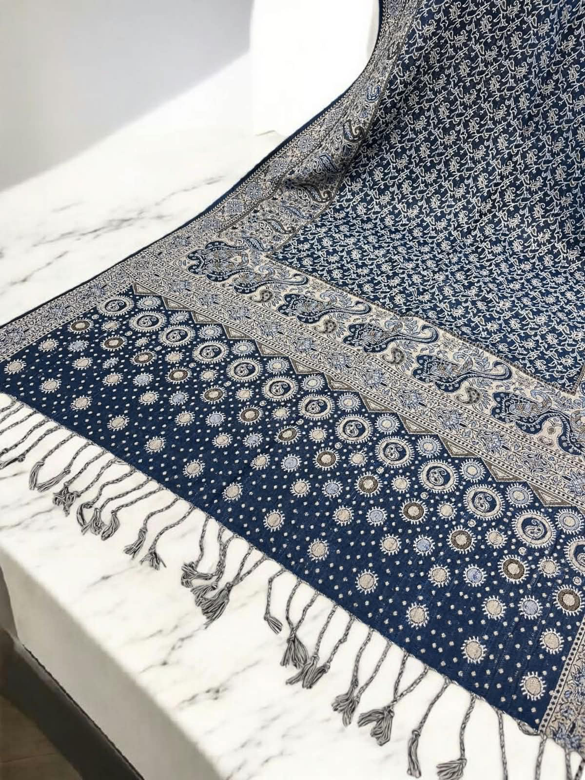 Navy Blue Fawn Dotted Dual Tone Pashmina Hijab