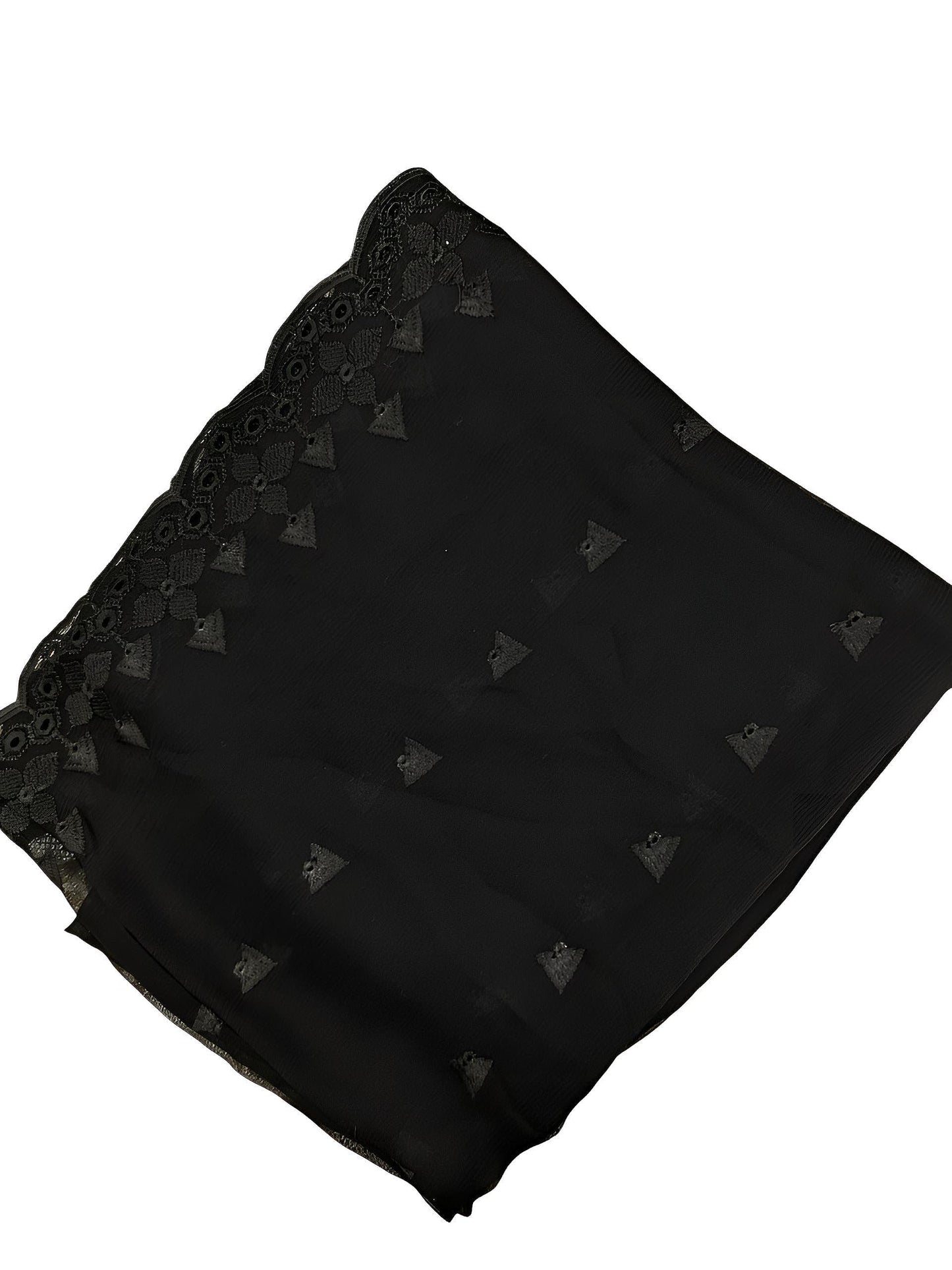 Black Triangle Embroidered Chiffon Dupatta