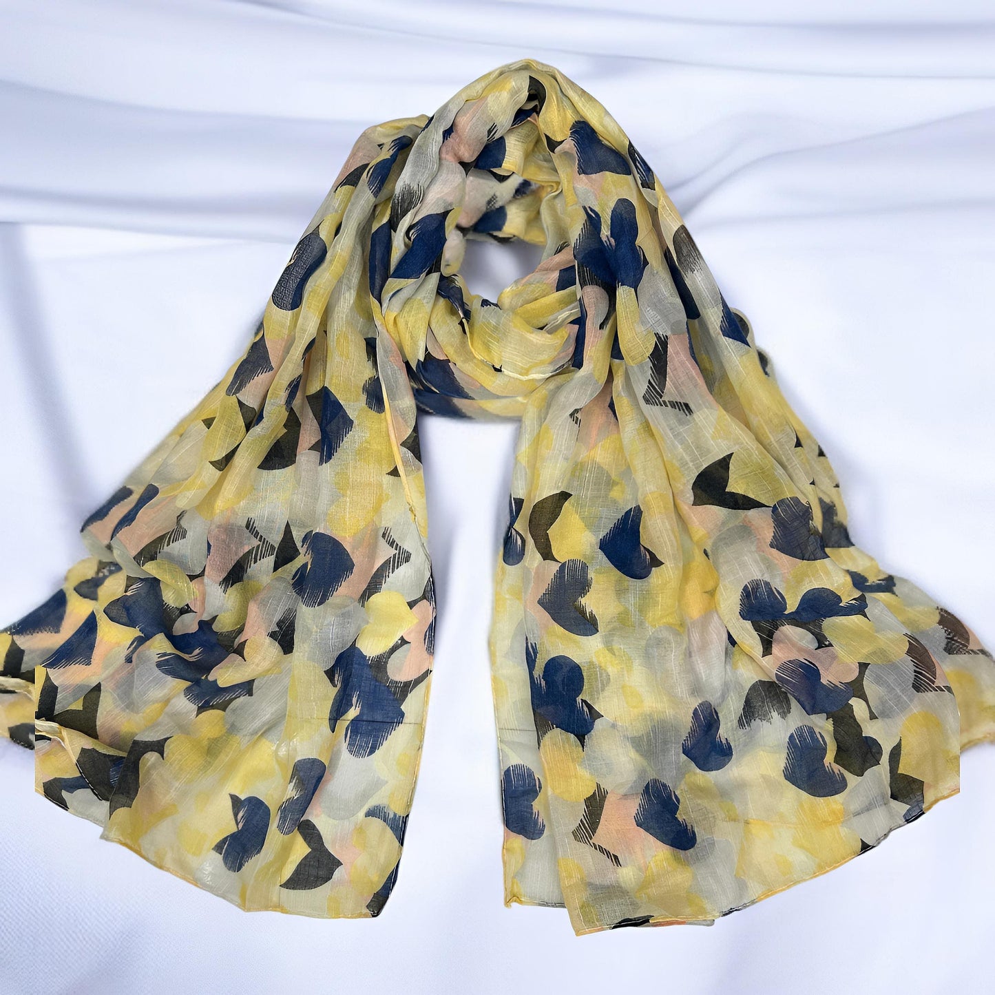 Yellow Blue Hearts Printed Modal Hijab