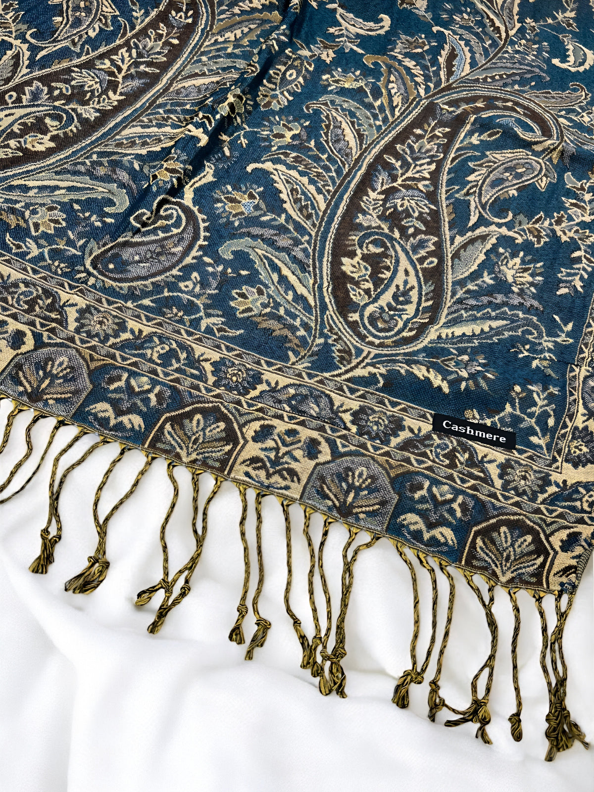 Teal Cream Persian Garden Paisley Two-Tone Pashmina Hijab
