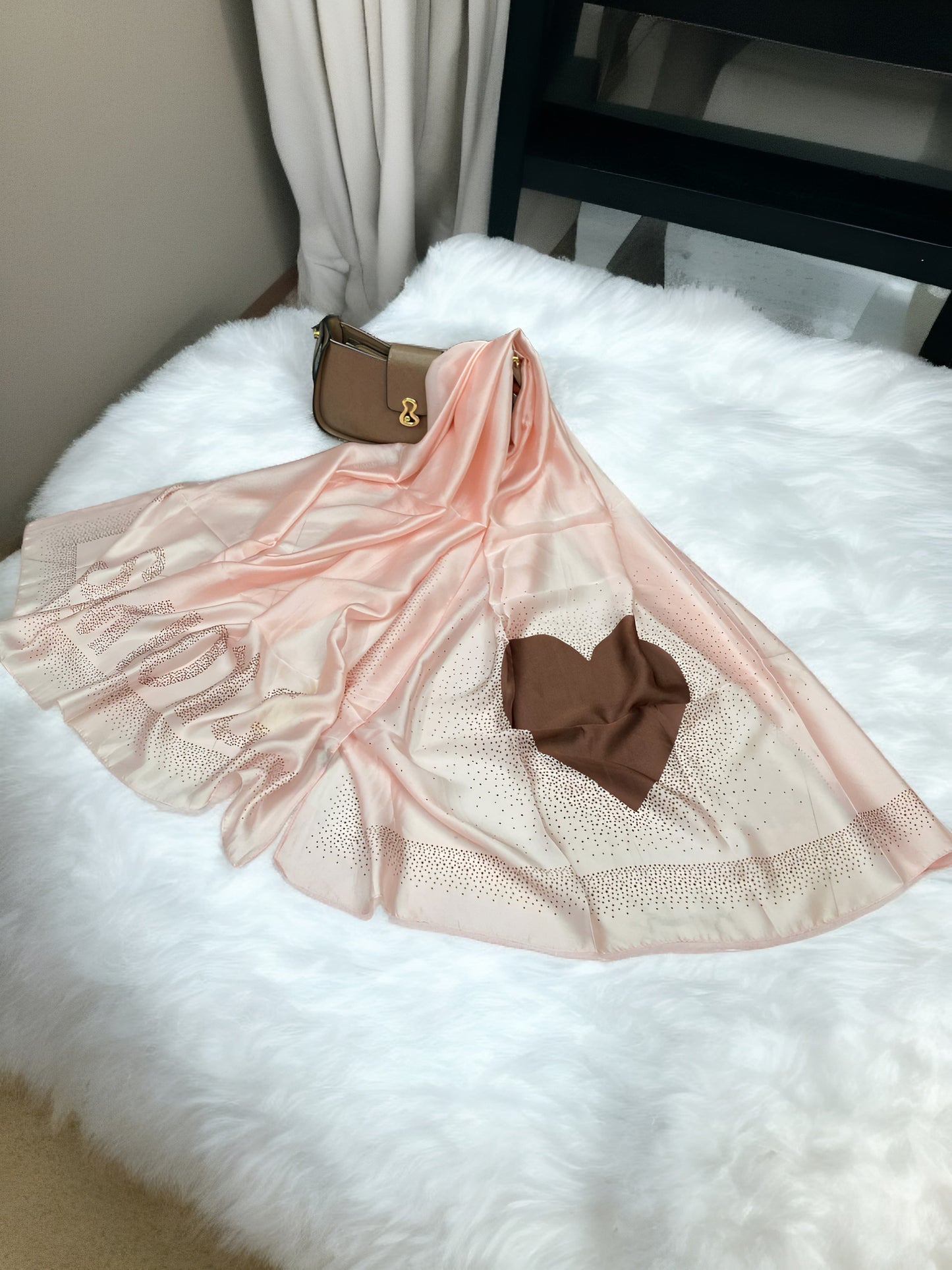 Large Satin Silk Scarf - Pale Heart