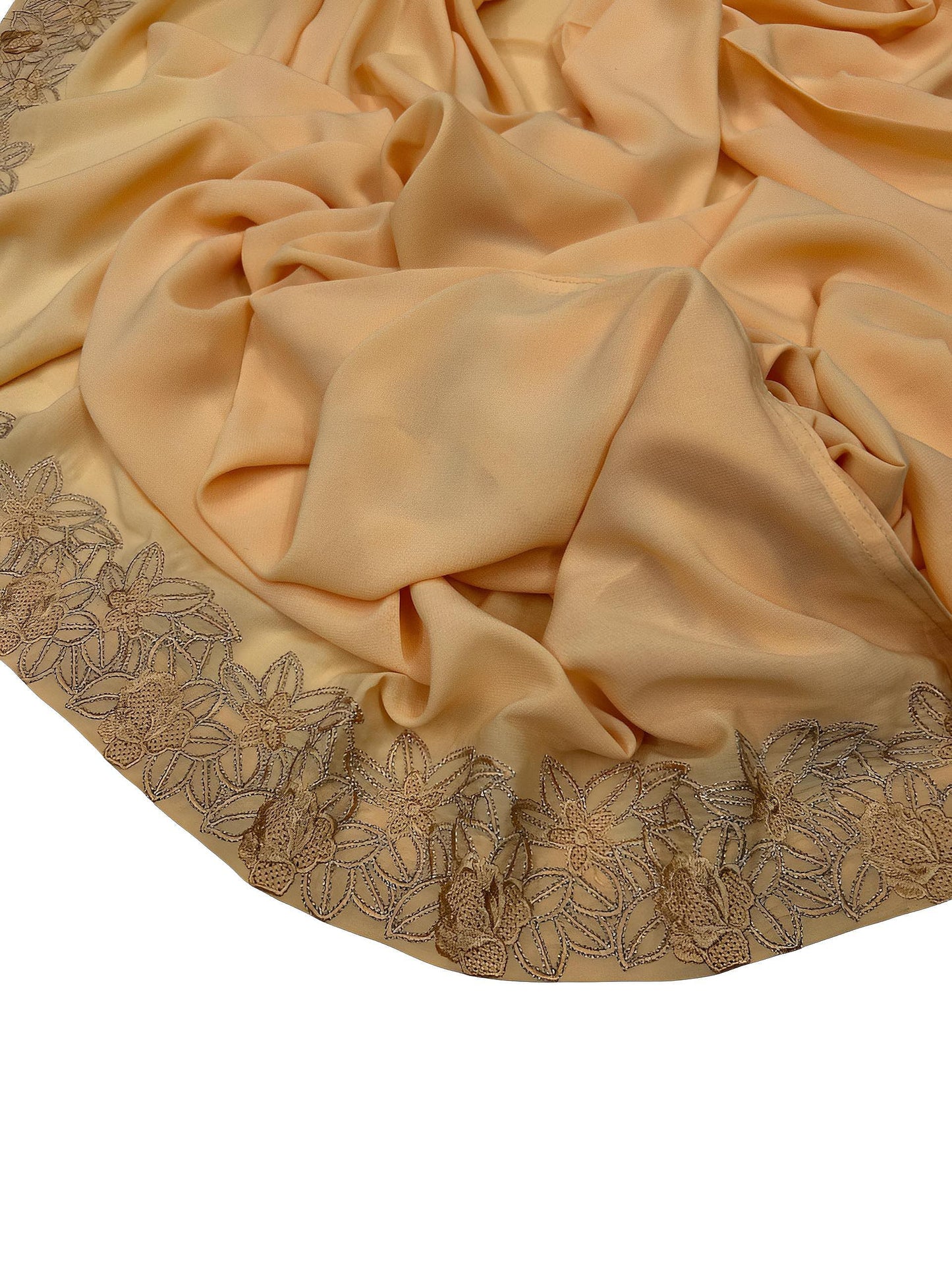 Luxury Pale Orange Floral Border Korean Shaal