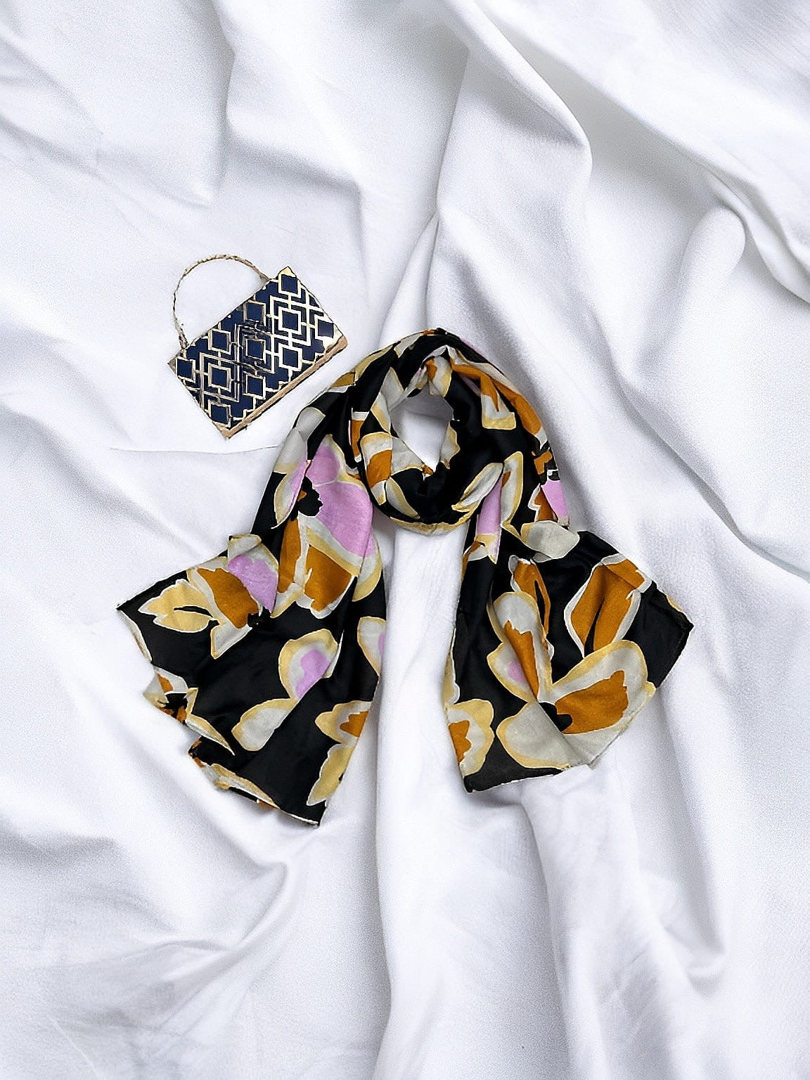 Vintage Black Printed Modal Hijab
