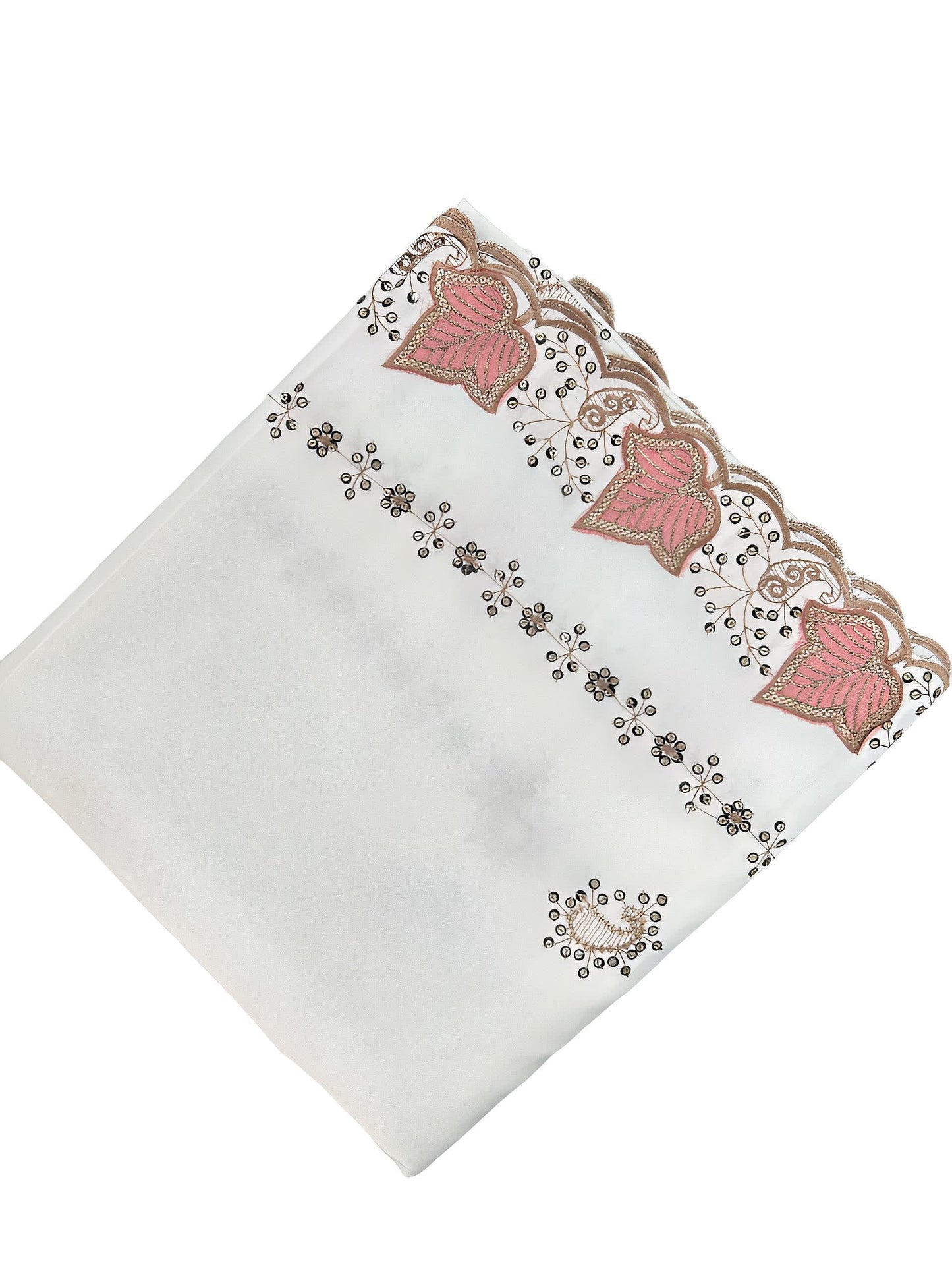 White Pink Leaf Bridal Shaal