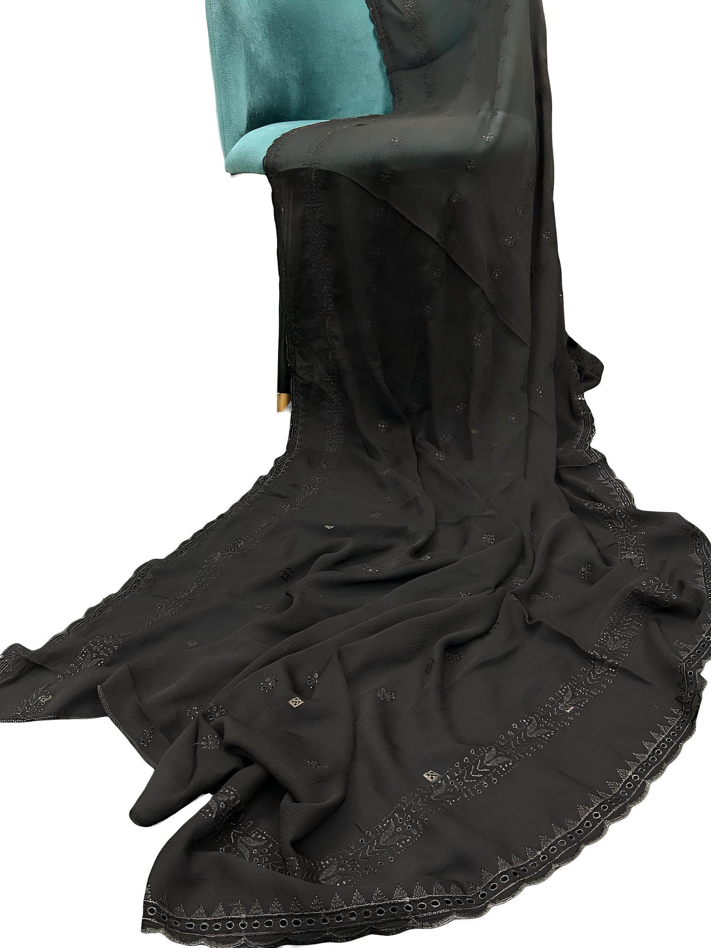 Black Sage Embroidered Chiffon Dupatta