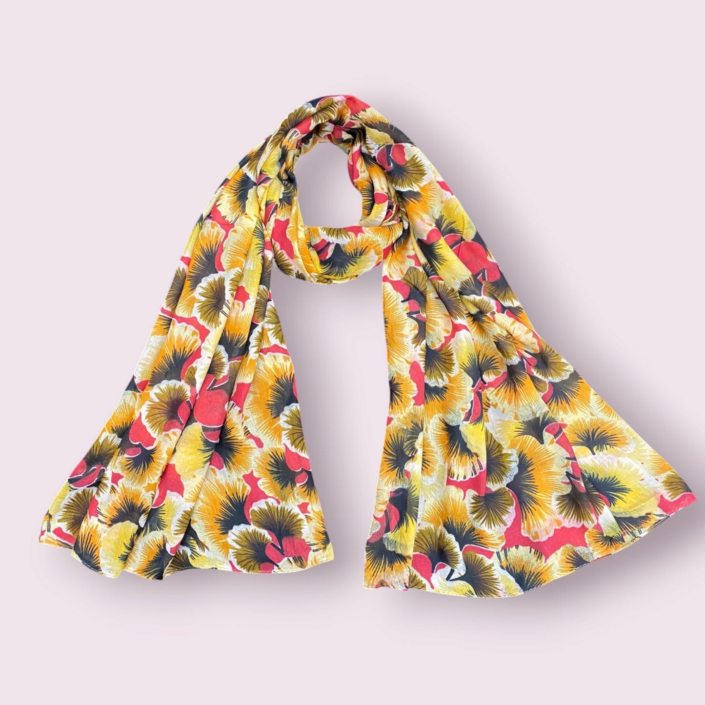 Yellow Pink Flowers Printed Lawn Hijab