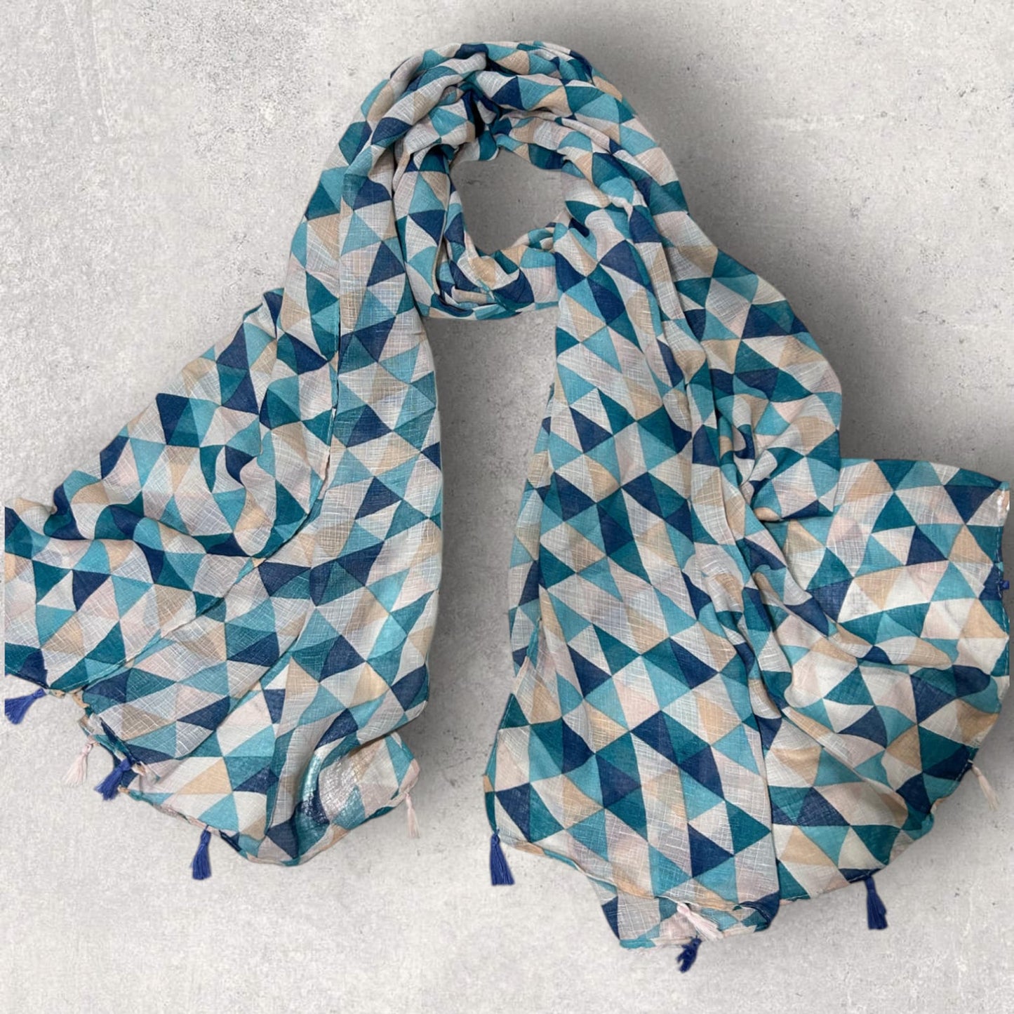 Teal Blue Checkered Printed Modal Hijab