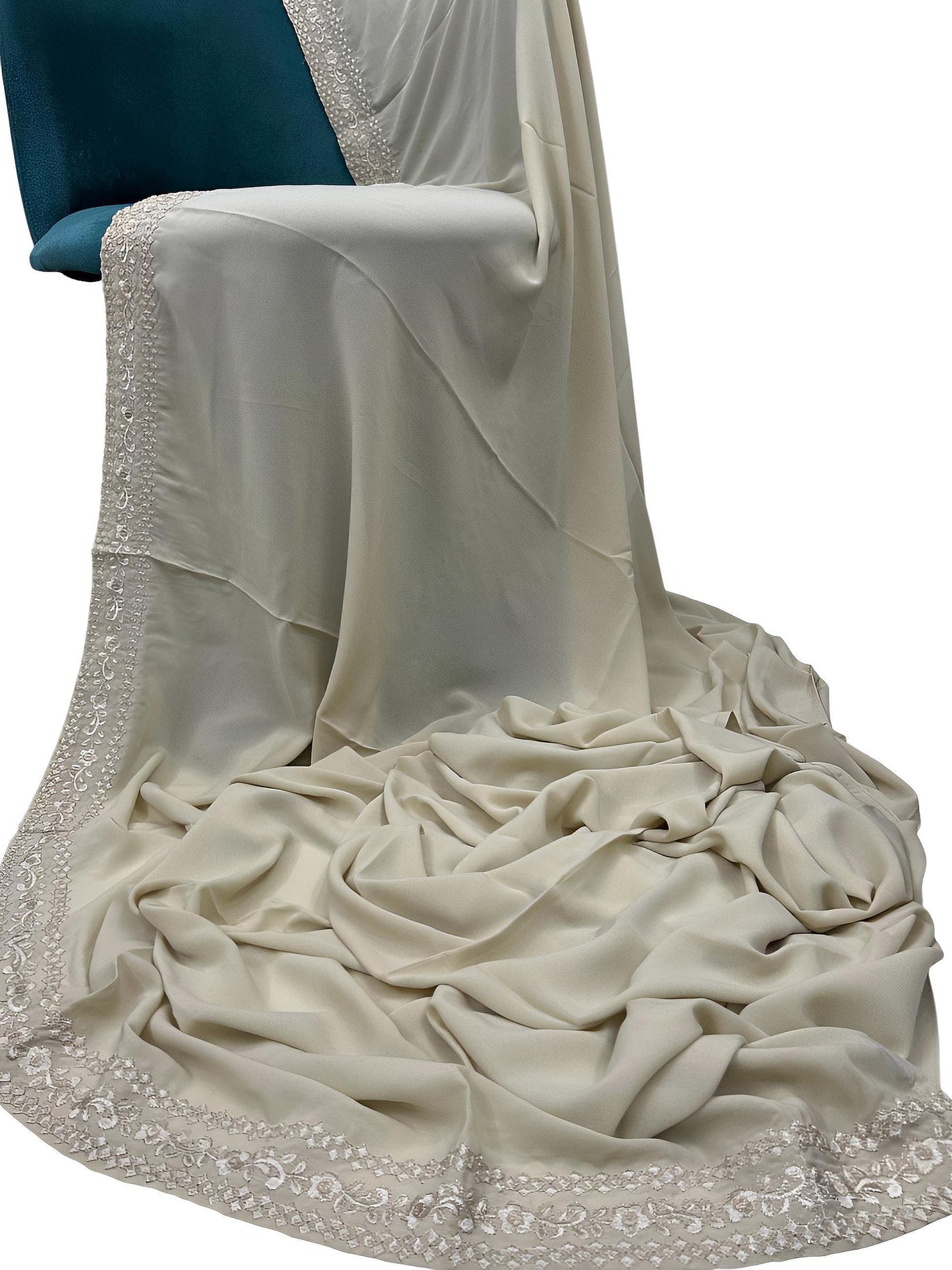 Luxury Almond Brown Floral Double Border Korean Shaal