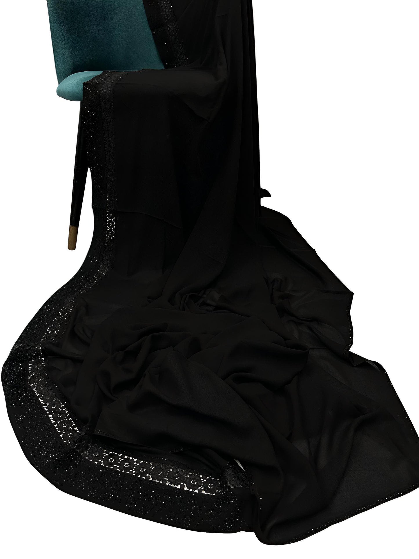 Black Double Floral Border Sparkle Shaal