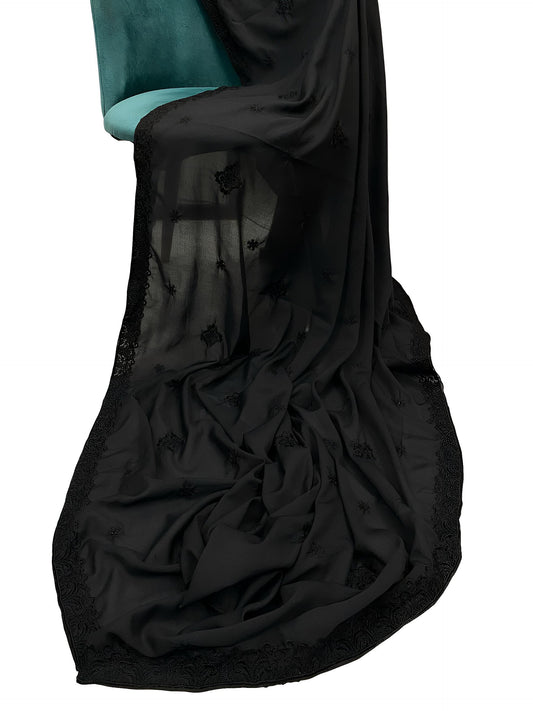 Simple Black Floral Border Shaal