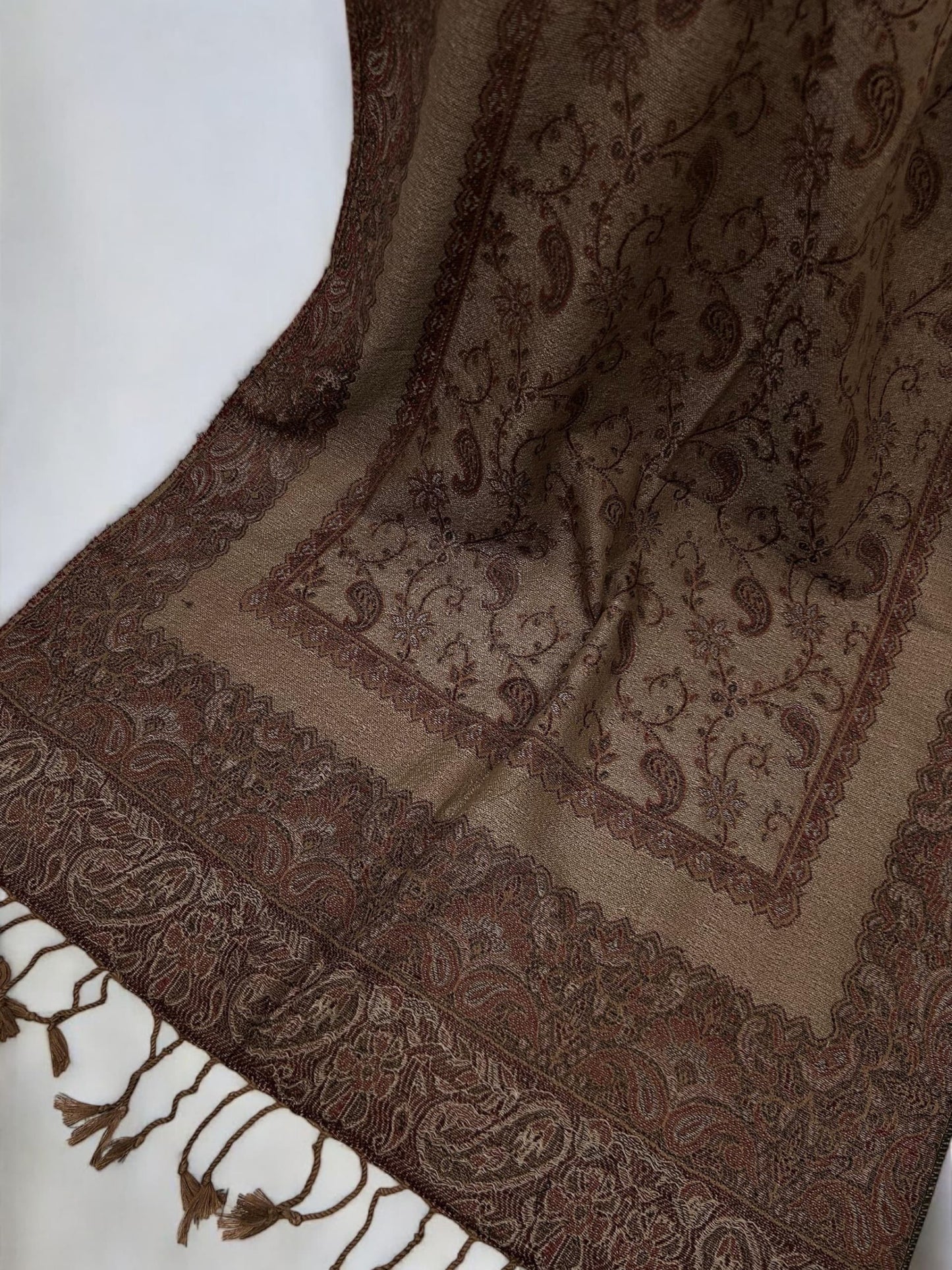 Beige Brown Maroon Two-tone Paisley Pashmina Hijab