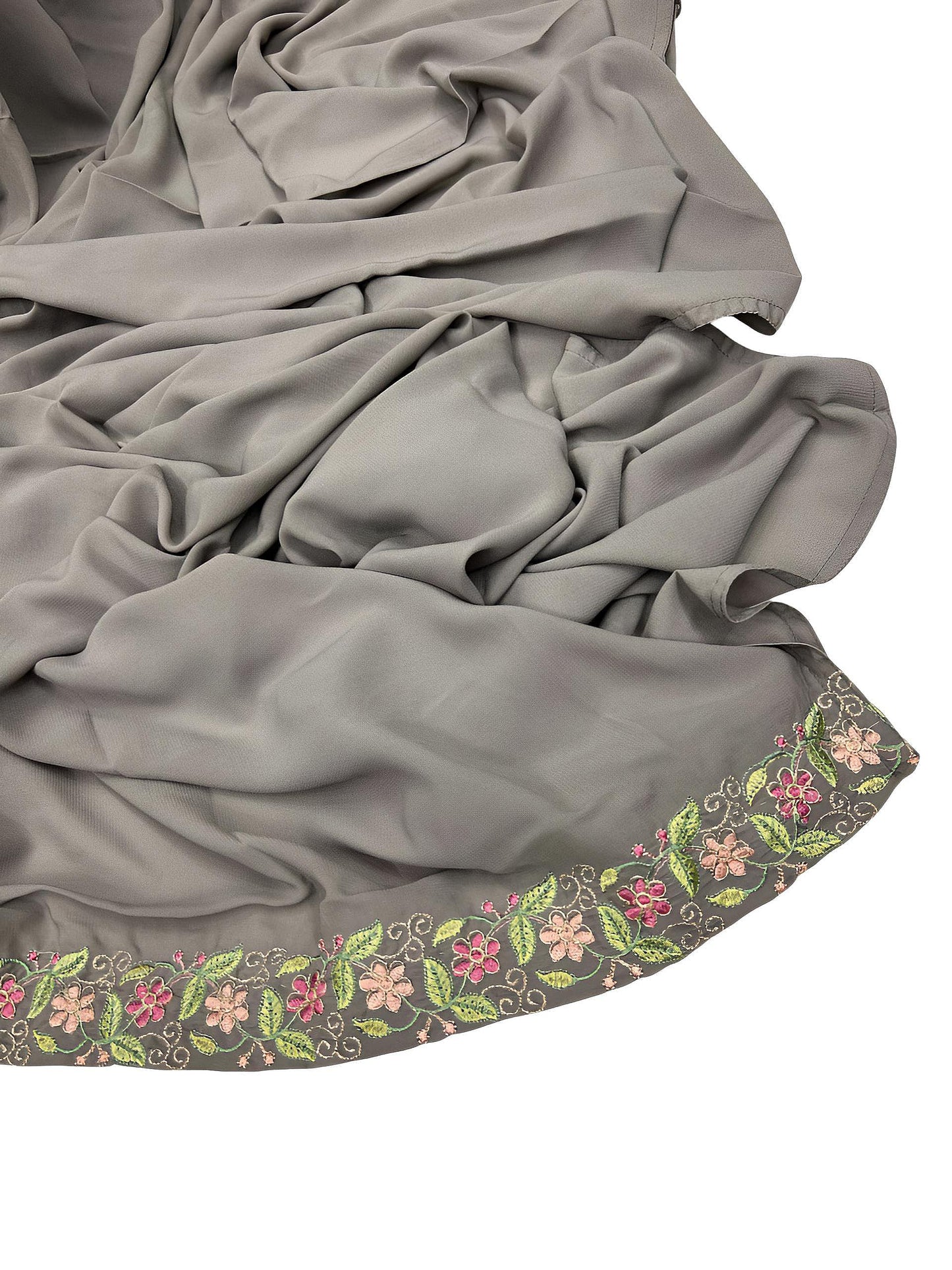 Luxury Gray Floral Border Korean Shaal