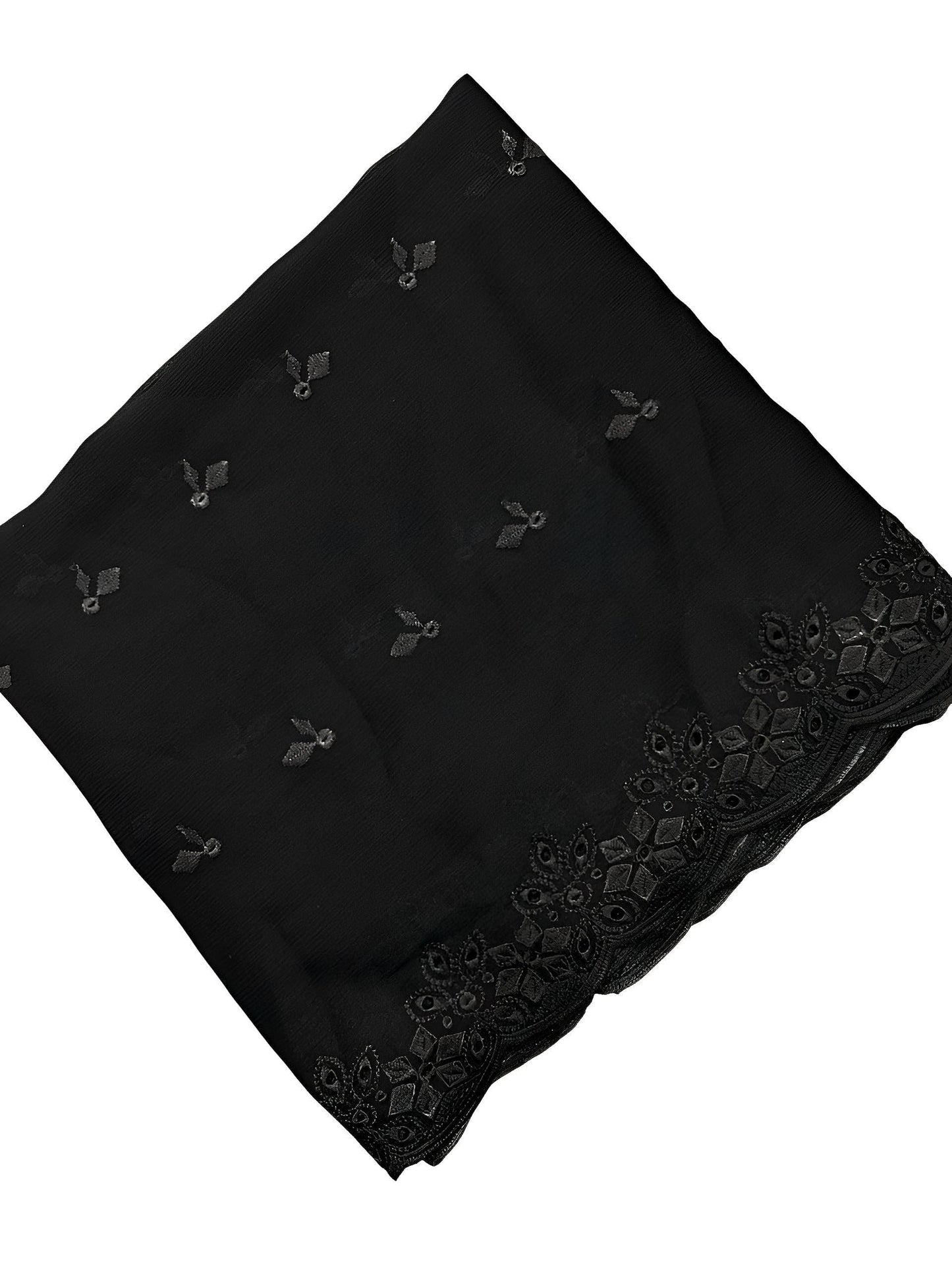 Black Leaf Embroidered Chiffon Dupatta