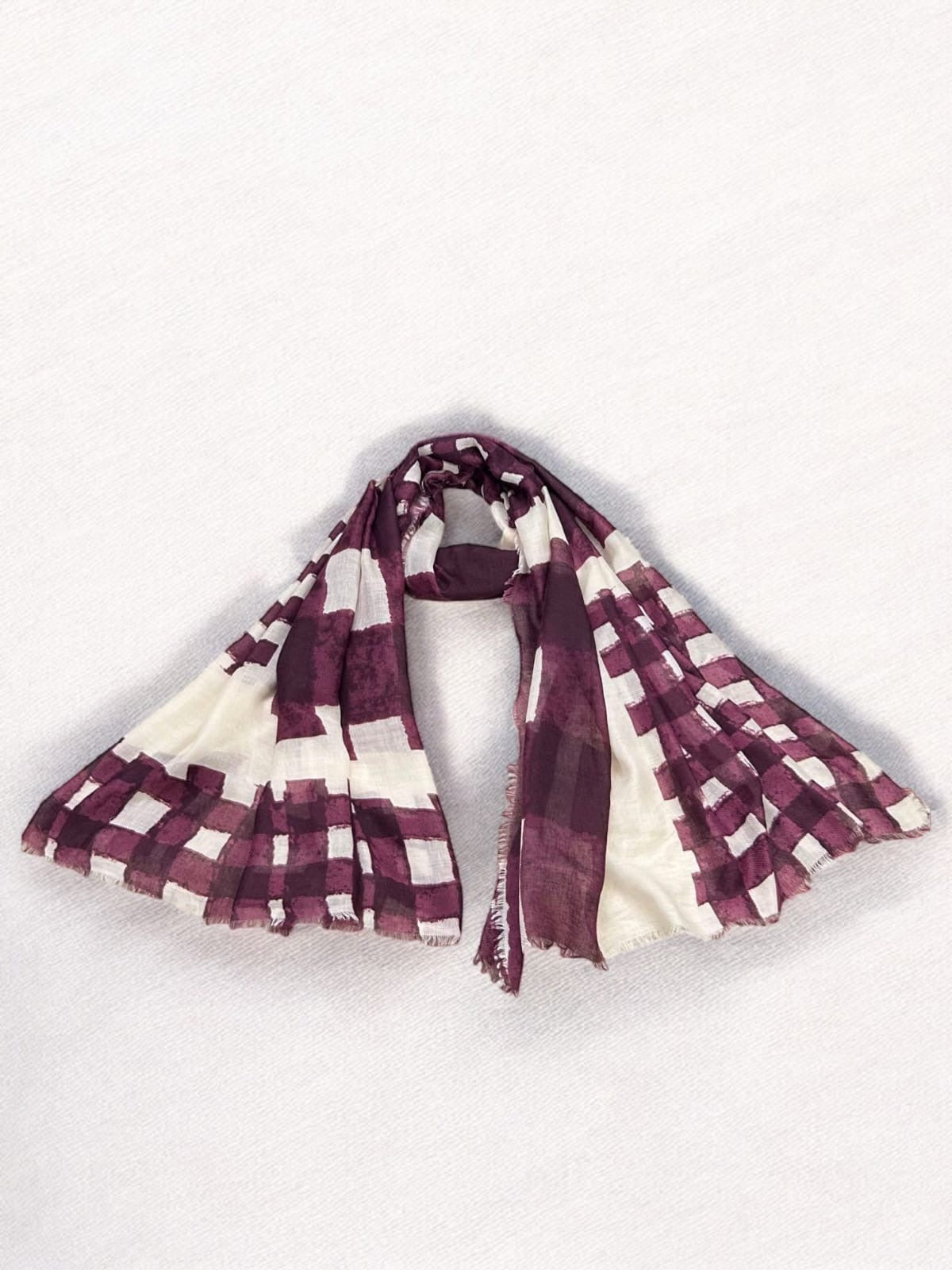 Creamy Plum Check Printed Modal Hijab