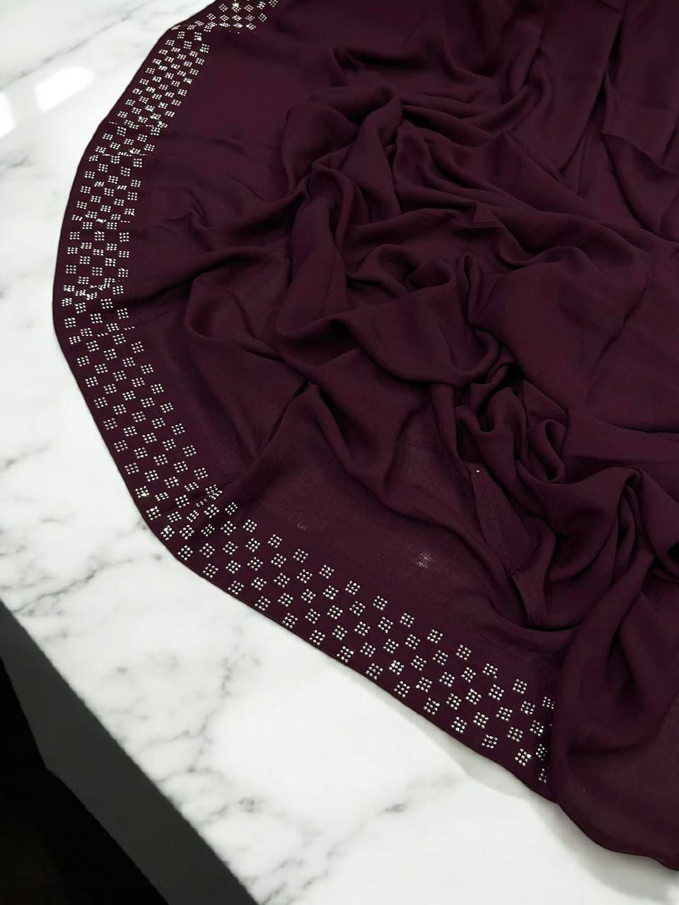 Mulberry Silver Squares Border Korean Shaal