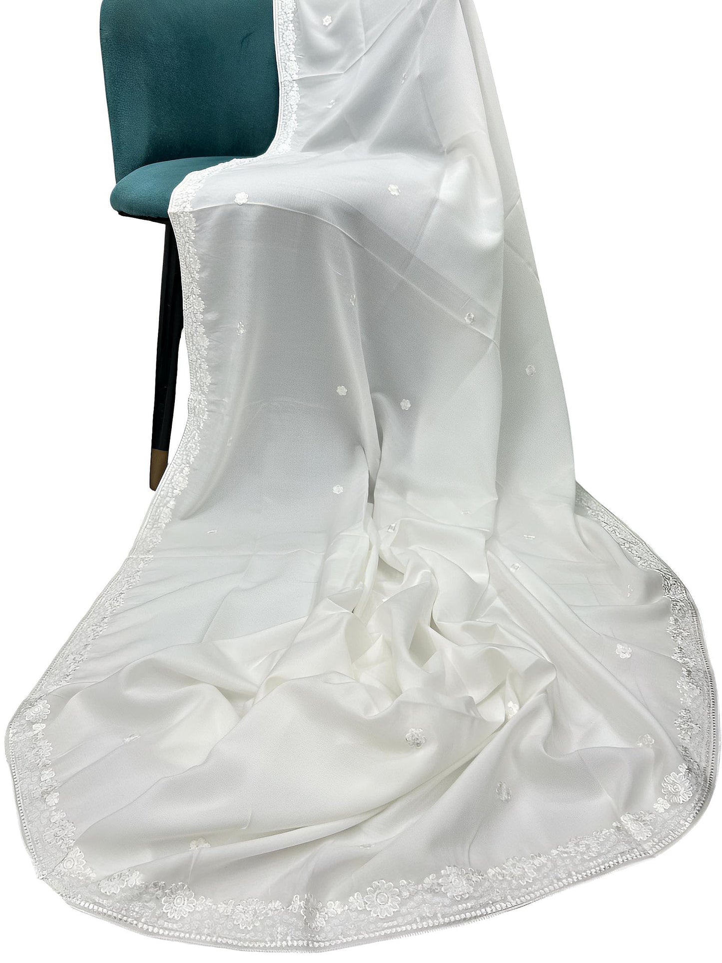 Pure White Beauty Floral Border Shaal