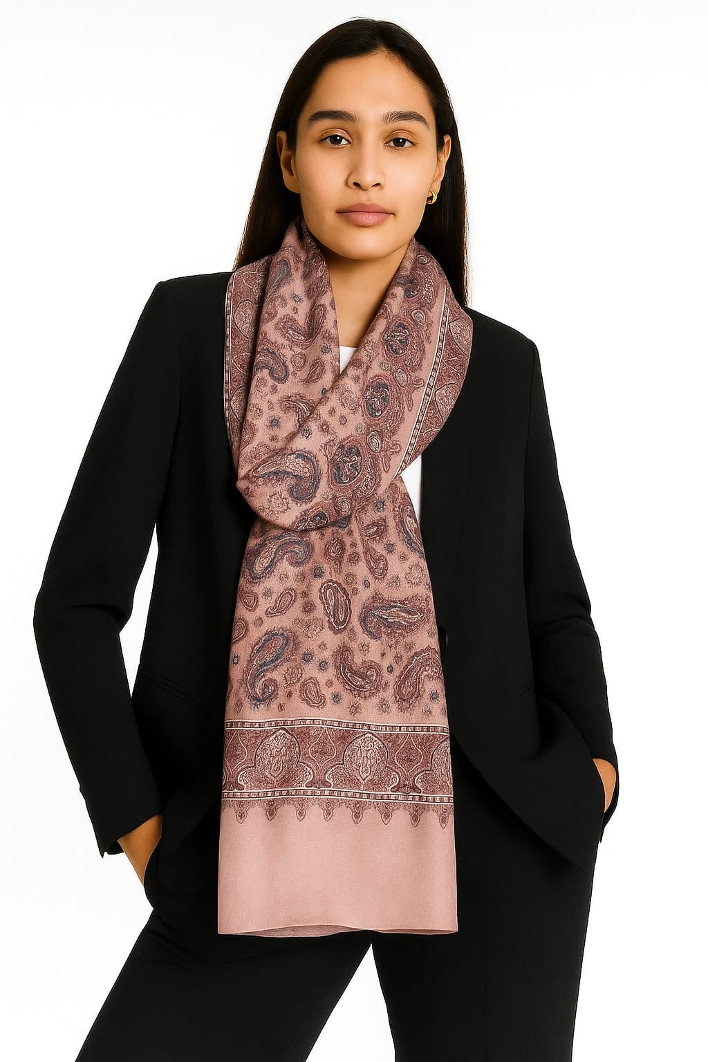 Printed Viscose Wool Hijab - Turkish Rose Paisley