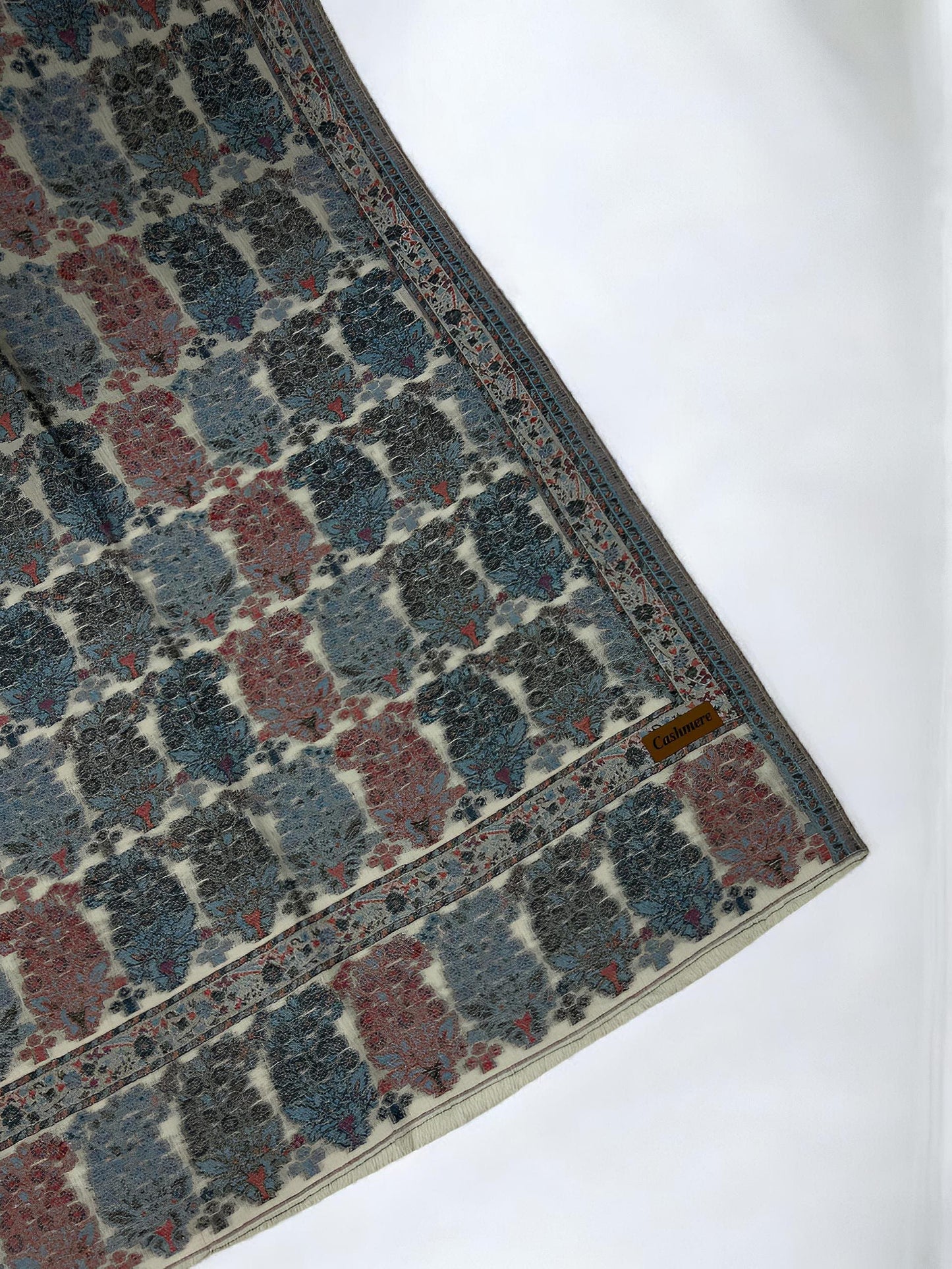 Creamy Blue Paisleys Pashmina Hijab