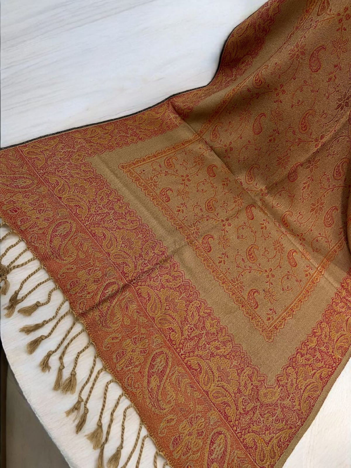 Amber Orange Beige Two-tone Paisley Pashmina Hijab