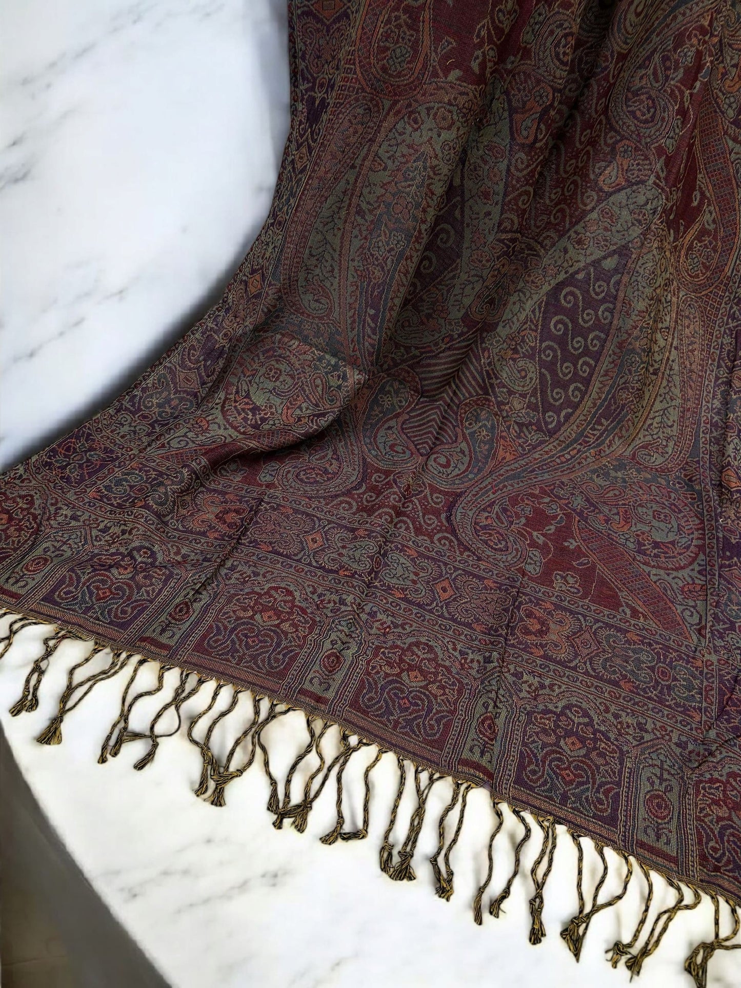 Purple Mint Green Paisley Two-Tone Pashmina Hijab