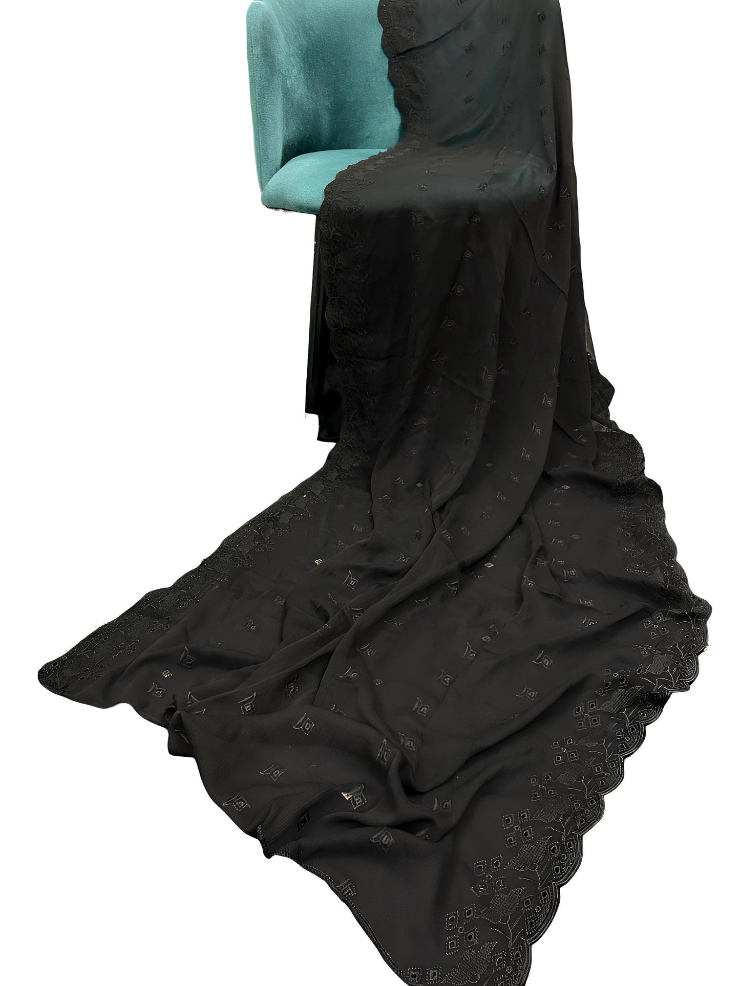 Black Leaflet Embroidered Chiffon Dupatta