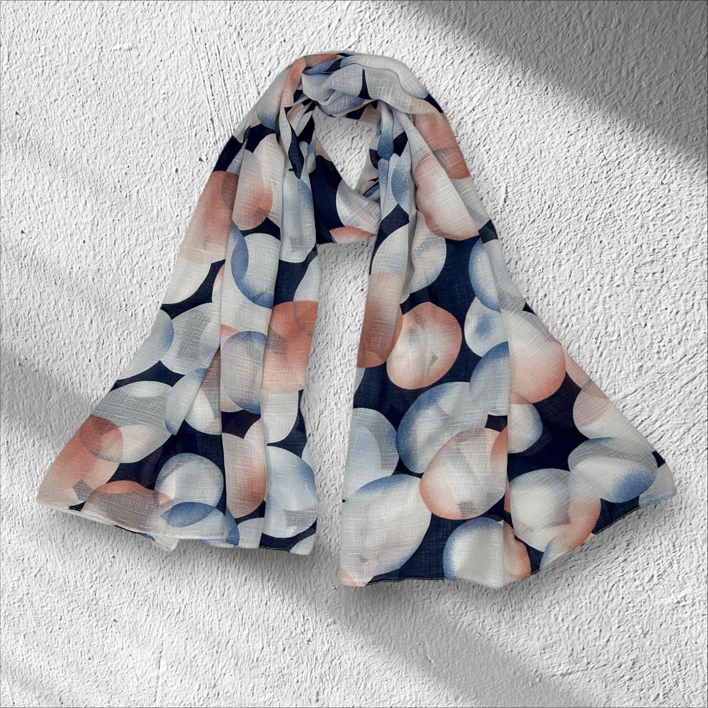 Ashy Blue Peachy Circles Printed Modal Hijab
