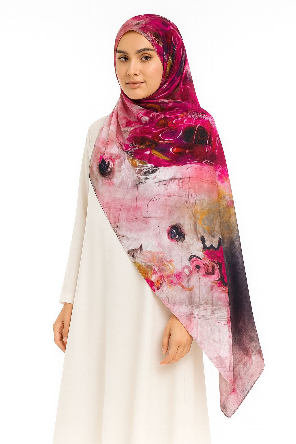 Large Satin Silk Scarf - Plum Pink Shadows