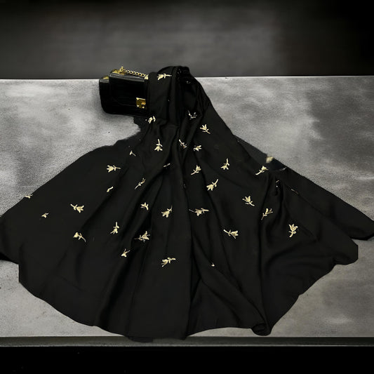 Golden Embroidered Tulips - Monochrome Hijab