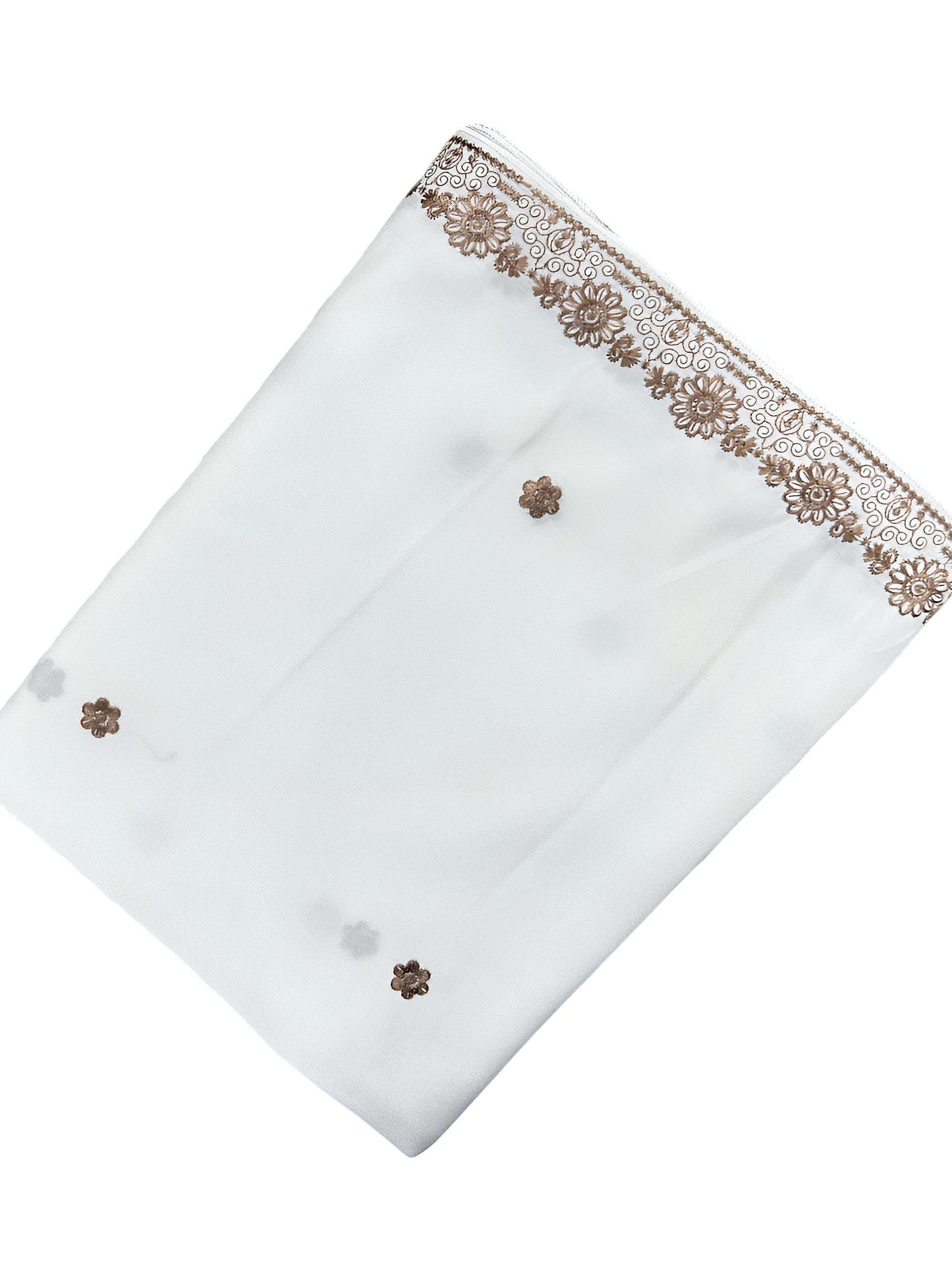 White Brown Floral Border Shaal