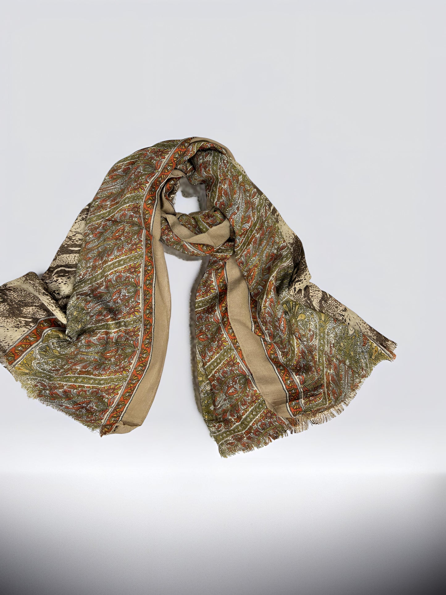 Brown Beige Paisley Printed Modal Hijab