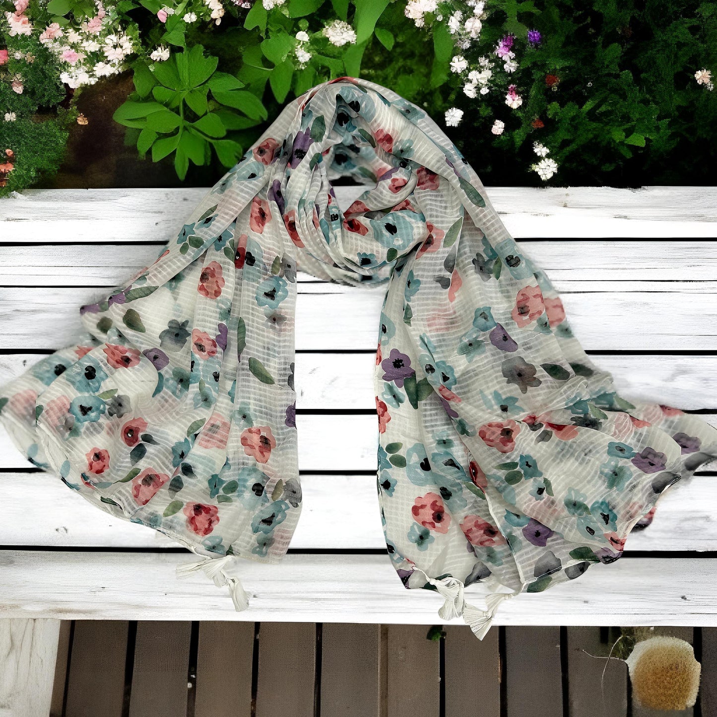 Ash White Floral Printed Modal Hijab