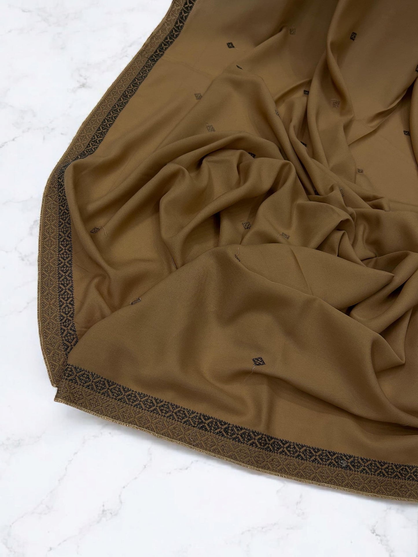 Biscuit Brown Double Border Embroidered Shaal