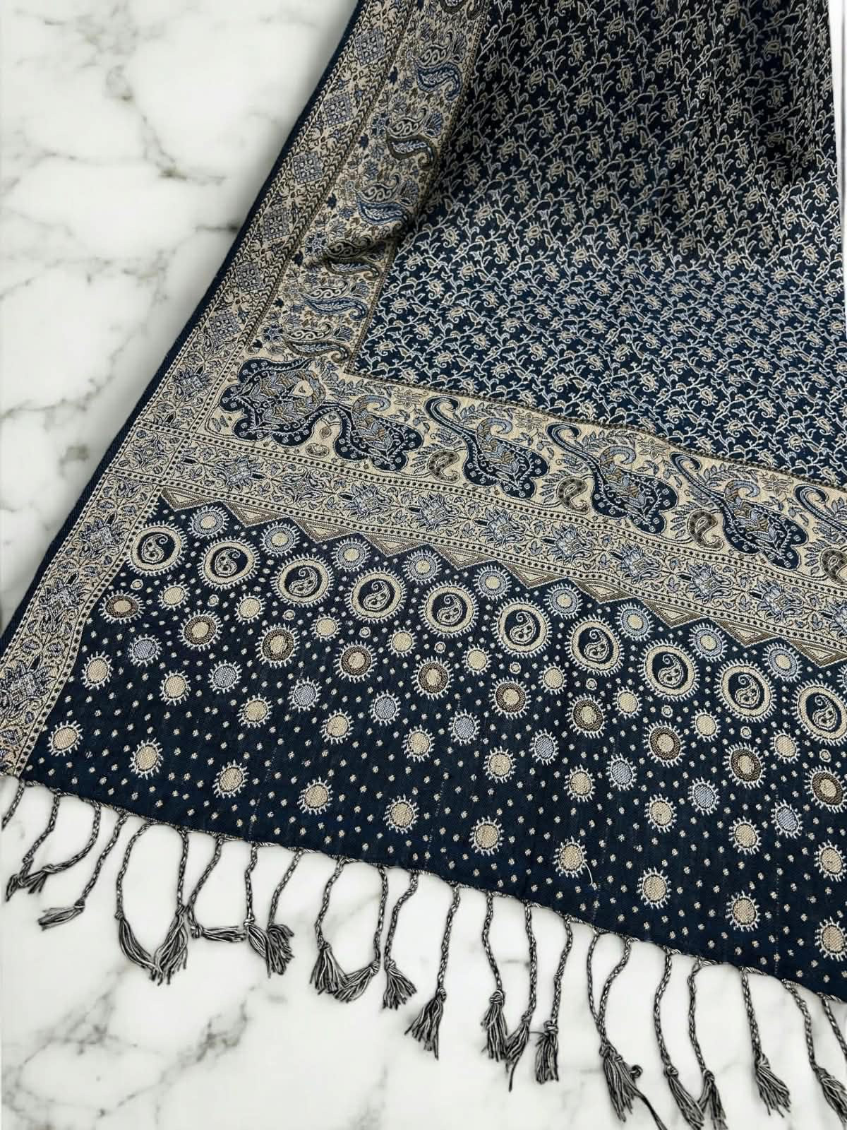 Midnight Blue Silver Dotted Dual Tone Pashmina Hijab