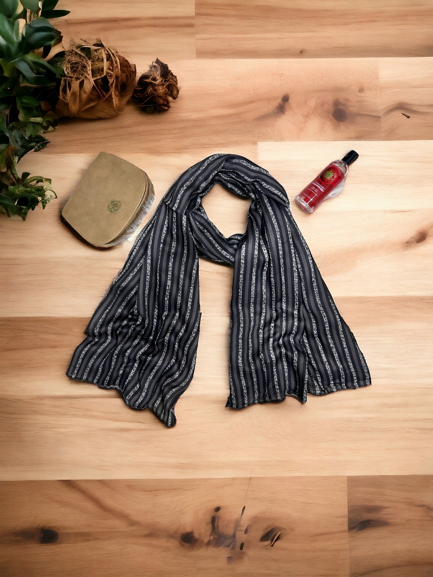 Grey Striped Premium Modal Hijab