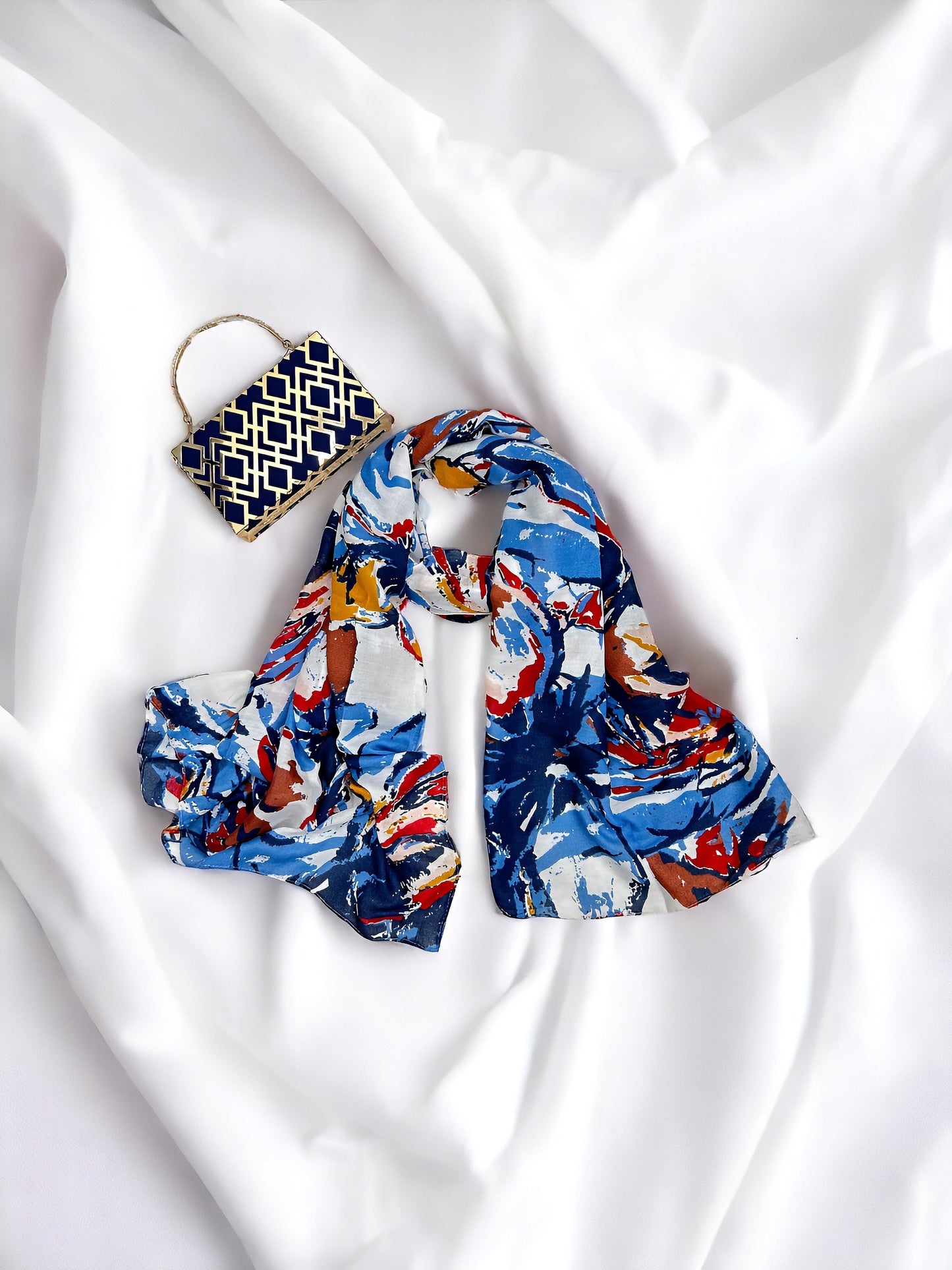 Leafy Blue Printed Modal Hijab