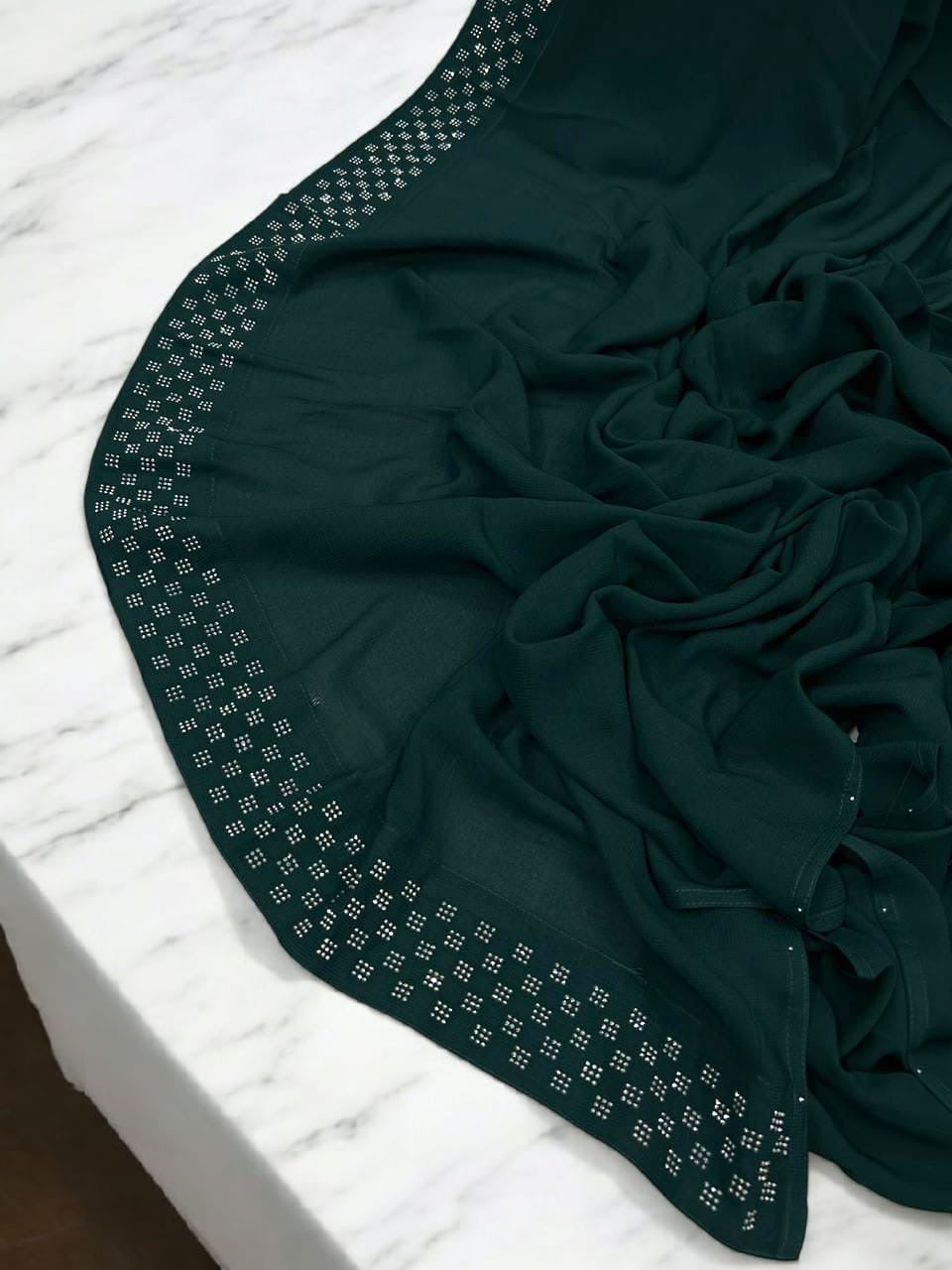 Emerald Green Silver Squares Border Korean Shaal