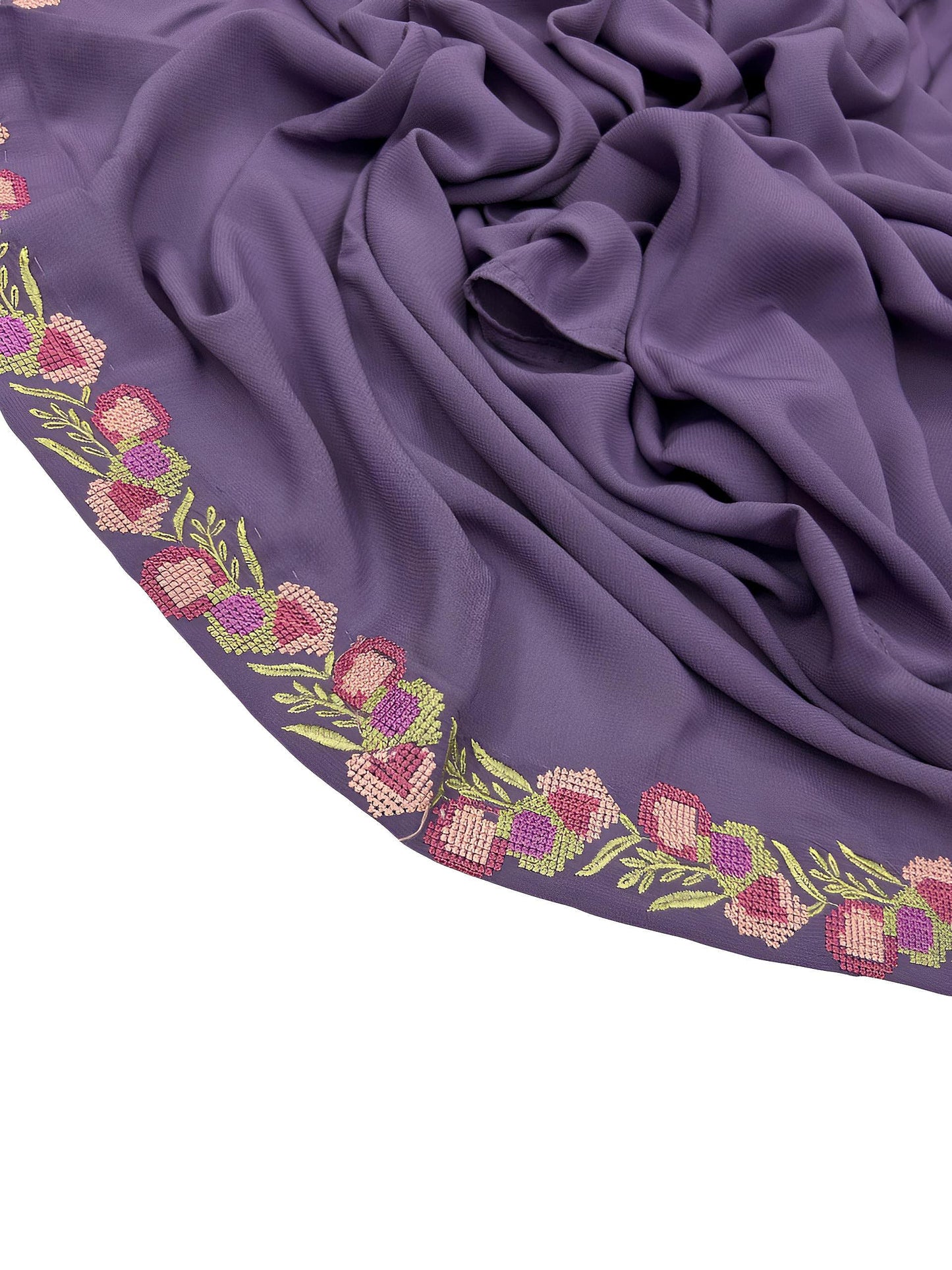 Luxury Amethyst Purple Floral Border Korean Shaal