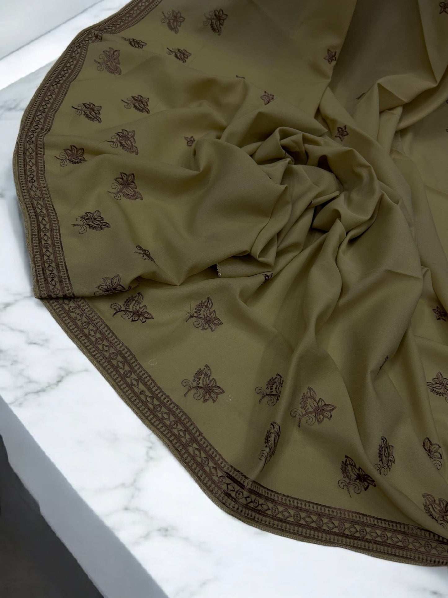 Neutral Mauve Fancy Double Embroidered Floral Shaal