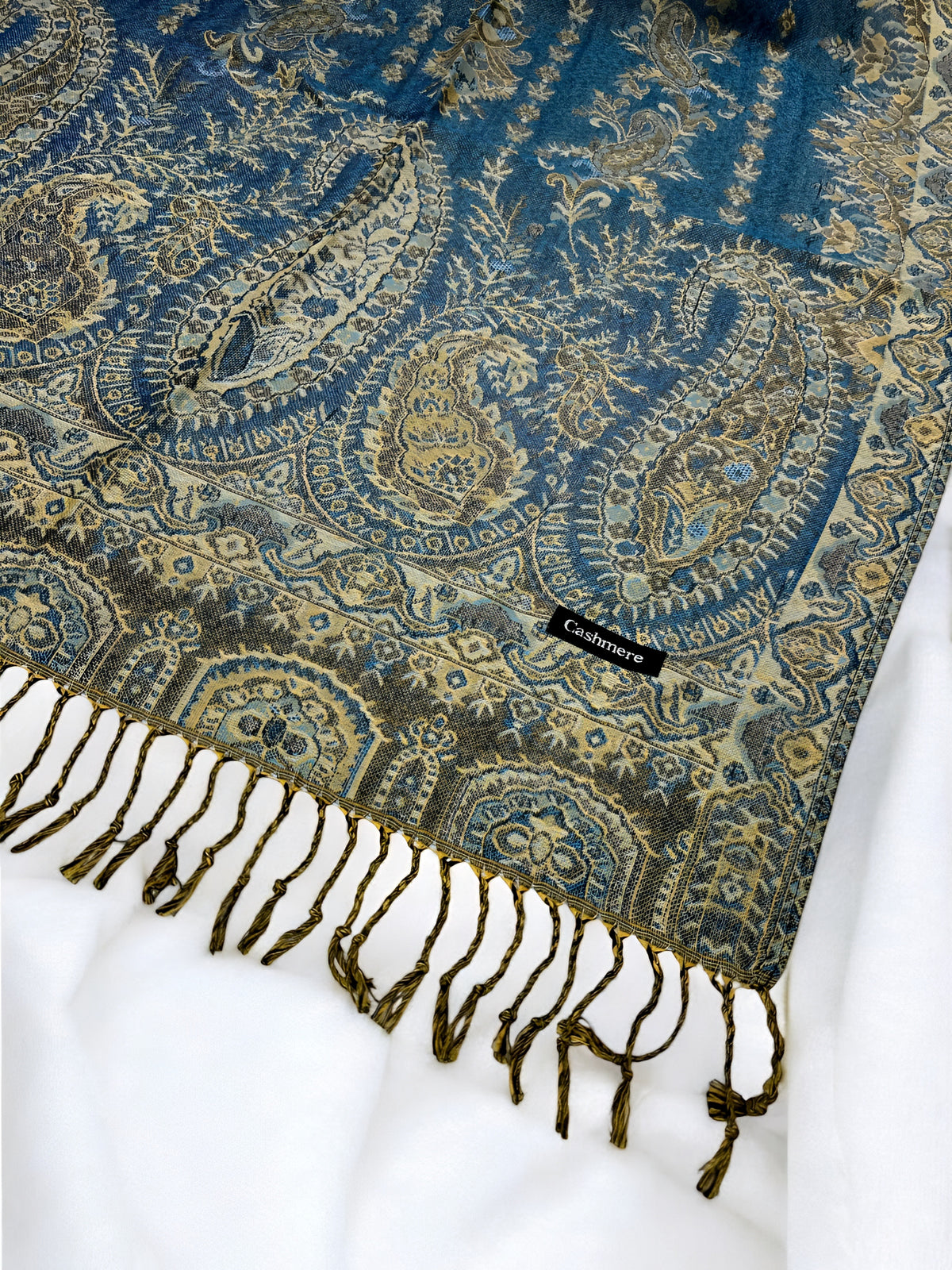 Teal Olive Persian Linear Paisley Two-Tone Pashmina Hijab