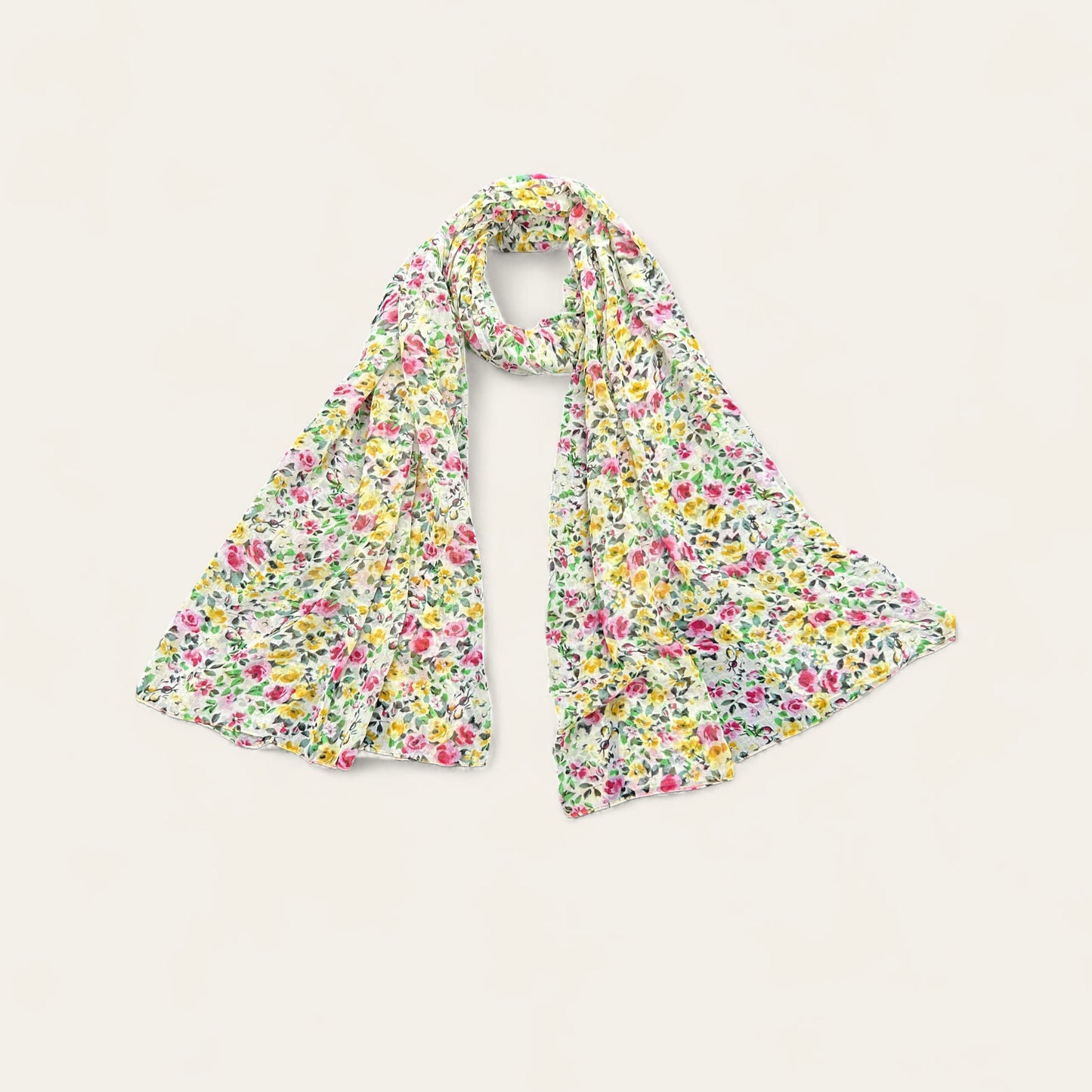 White Pink Garden Floral Printed Modal Hijab