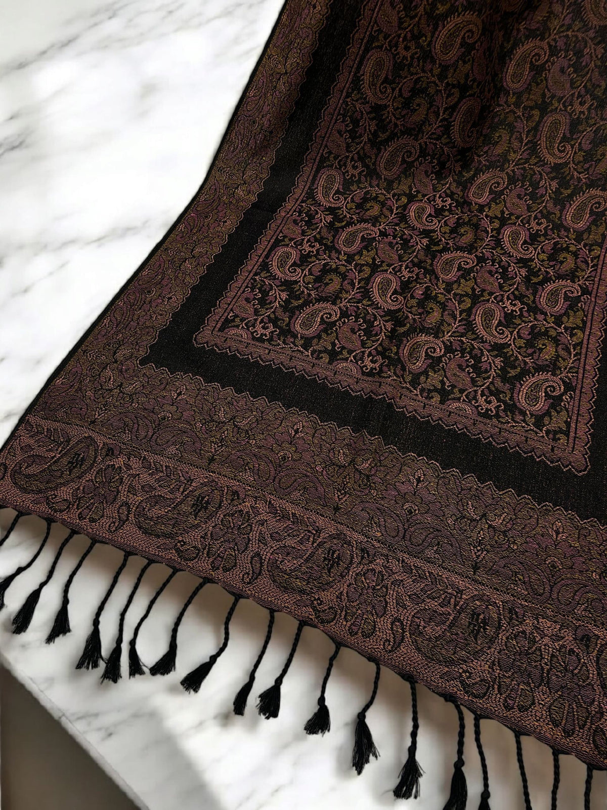 Black Tea Pink Little Paisleys Two-Tone Pashmina Hijab