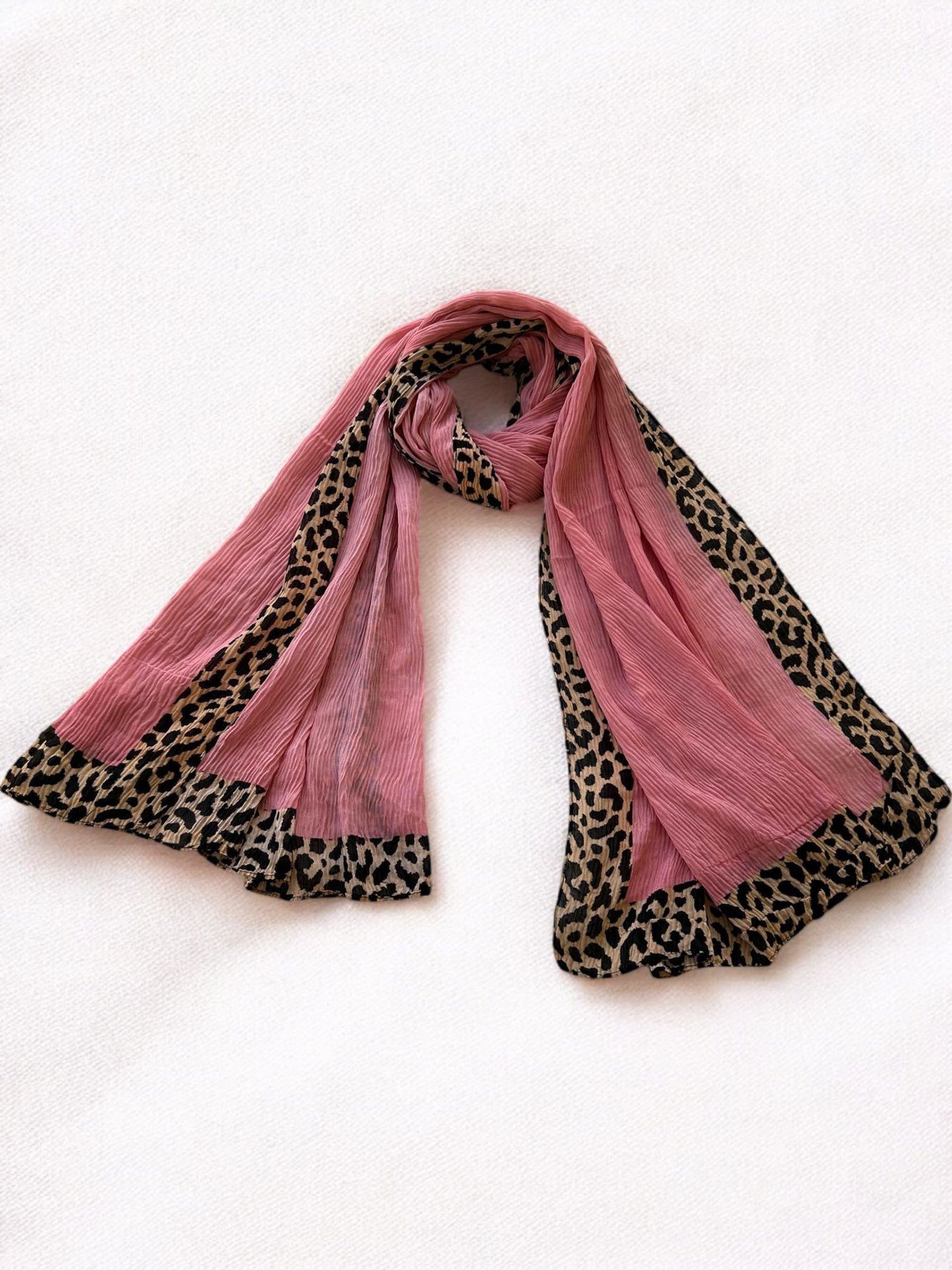 Sherbat Pink Leopard Border Printed Pleated Modal Hijab