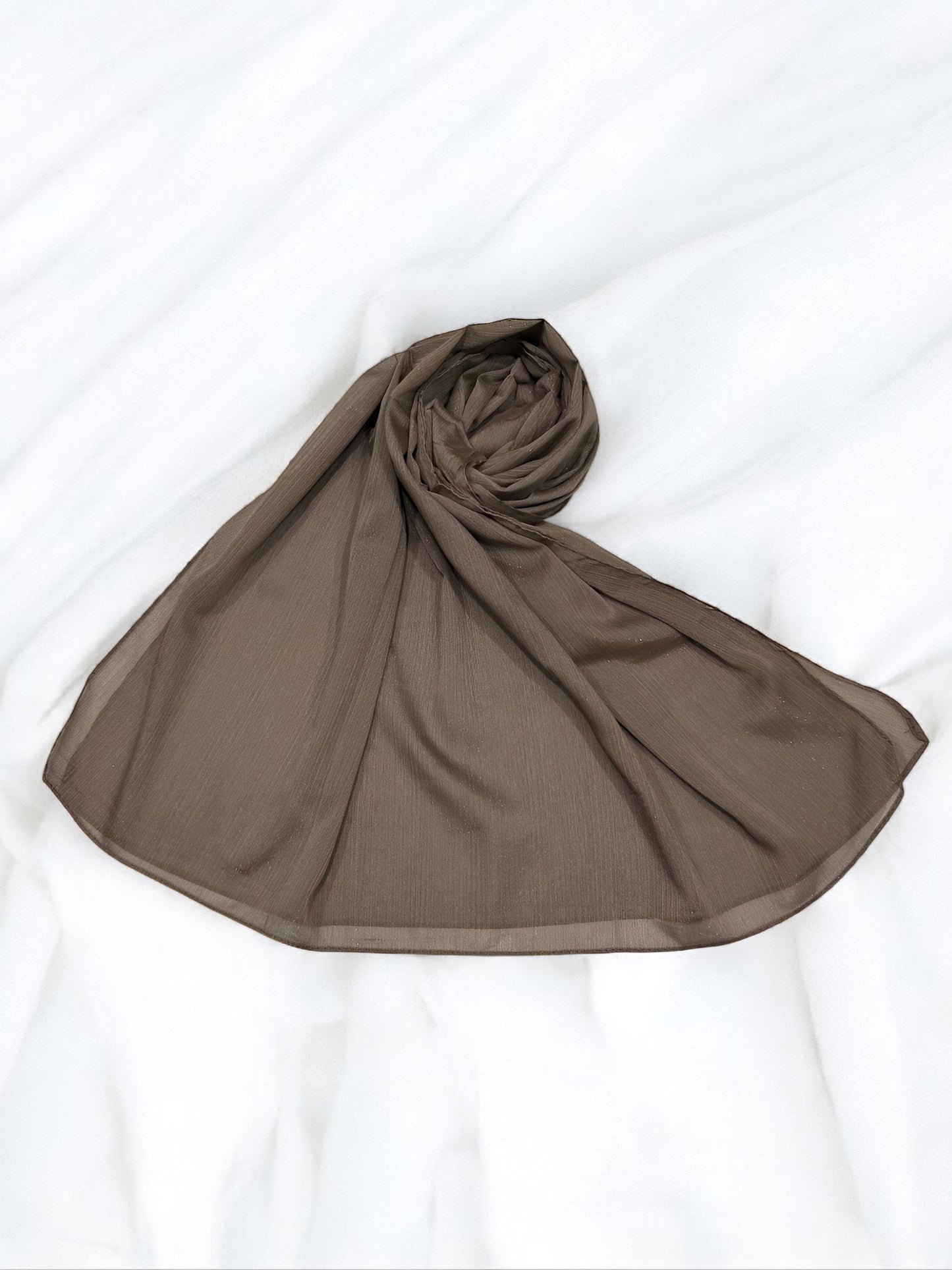 Mocha Mousse - Crinkle Shimmer Chiffon Wedding Party Occasion Hijab Scarf
