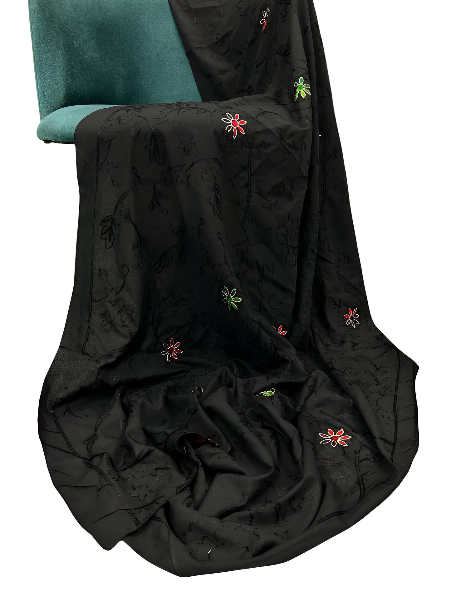 Black Multi Floral Embroidered Lawn Dupatta