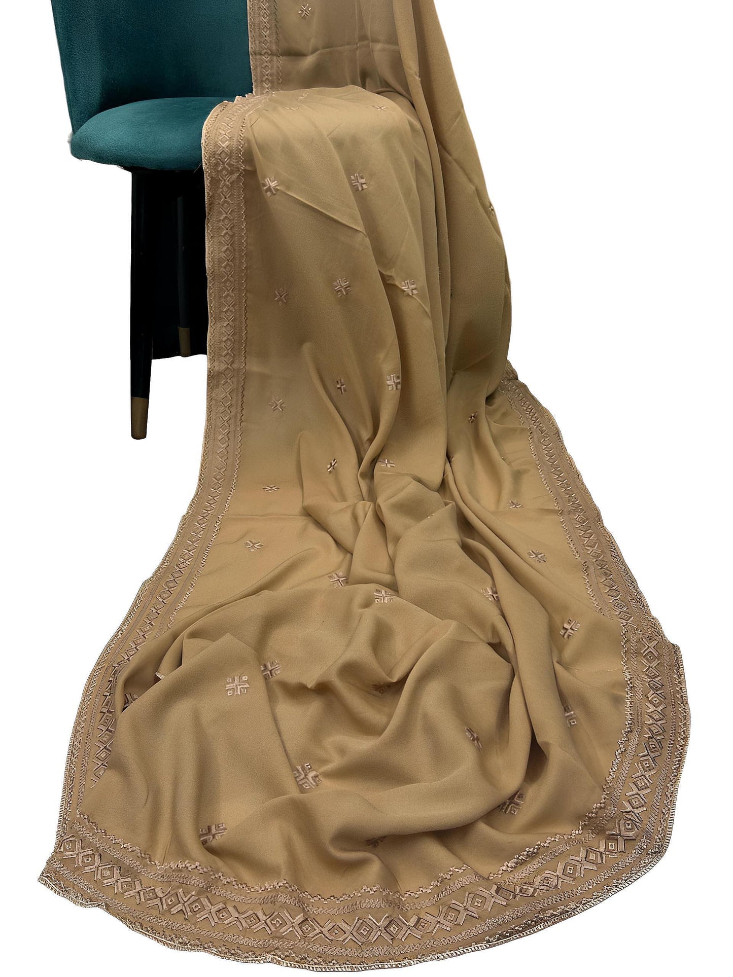 Amber Gold Bridal Embroidered Border Shaal
