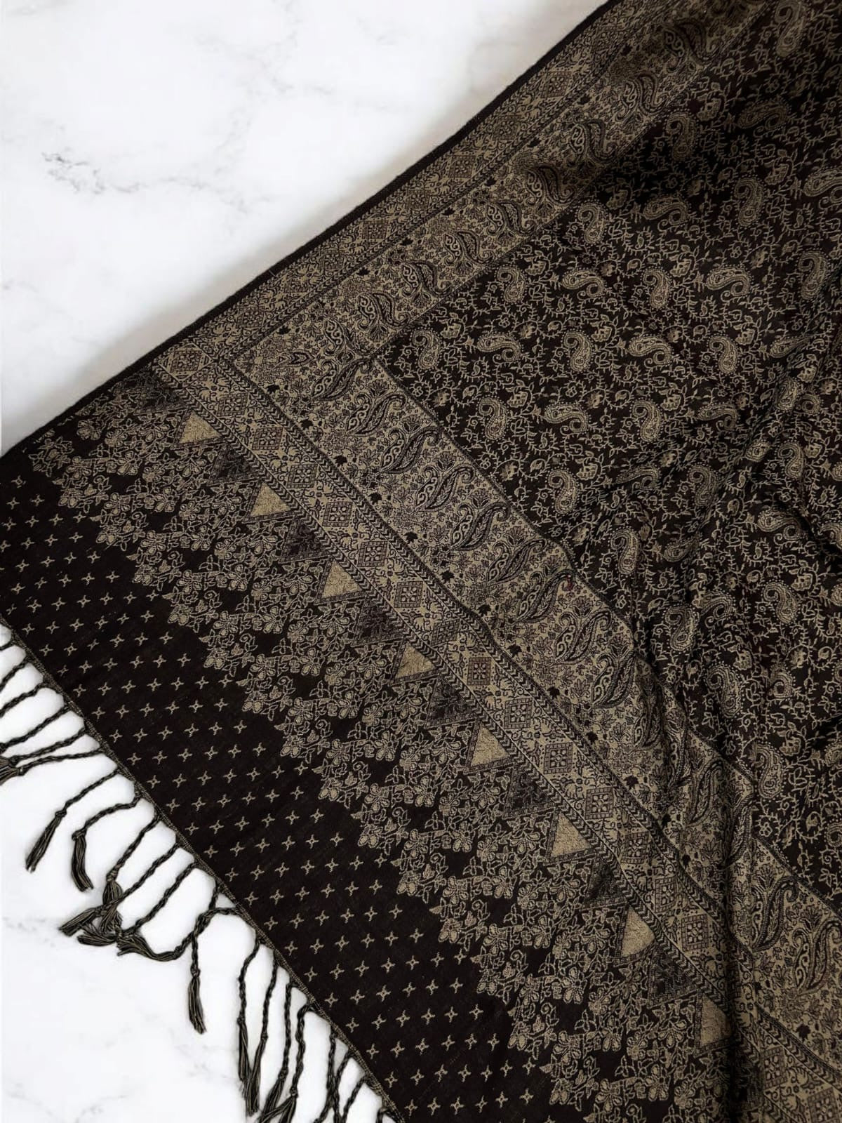 Pashmina Shawl - Black Coffee Beige