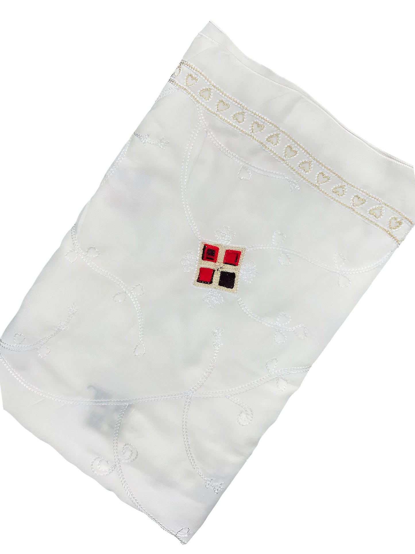 White Multi Square Embroidered Lawn Dupatta