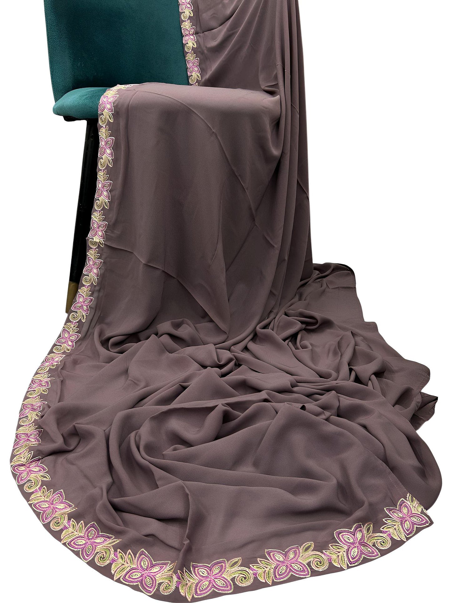 Luxury Kalamata Purple Floral Border Korean Shaal