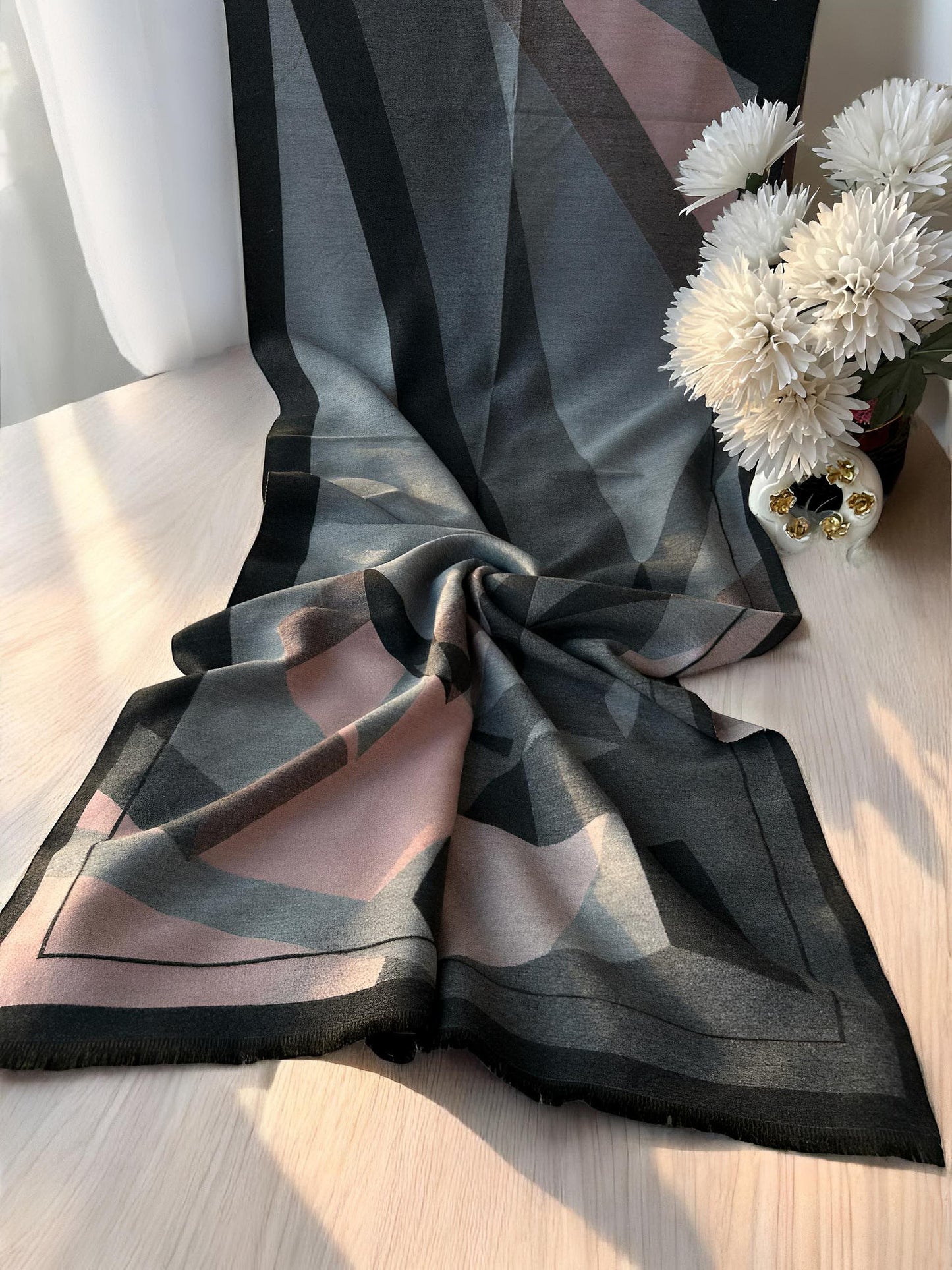 Luxury Branded Wool Scarf - LV Black